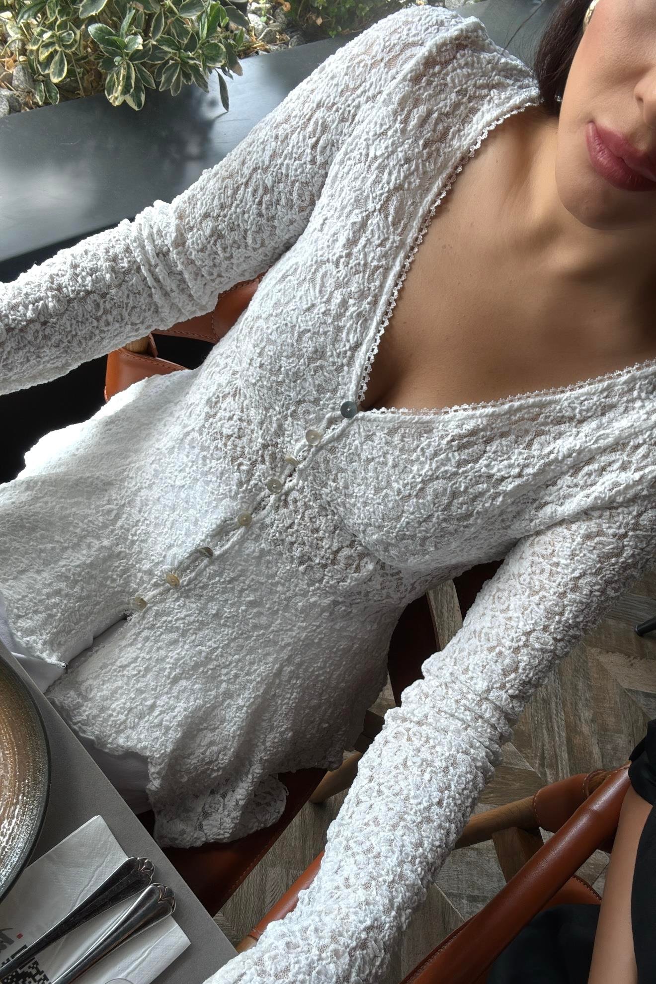 Ekru Dilvin Dantel Bluz