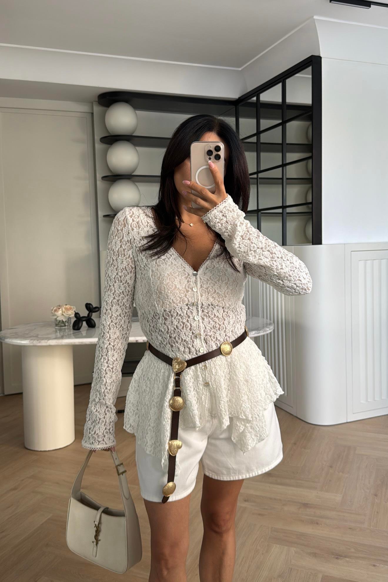 Ekru Dilvin Dantel Bluz