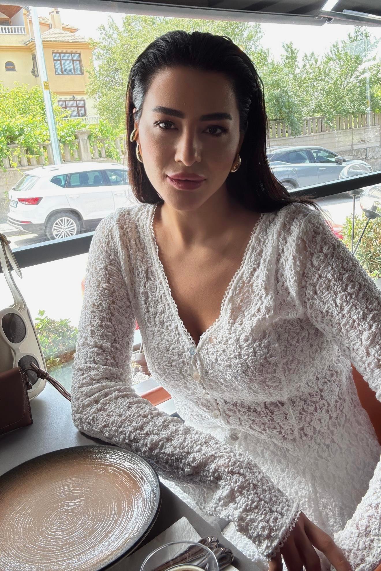 Ekru Dilvin Dantel Bluz