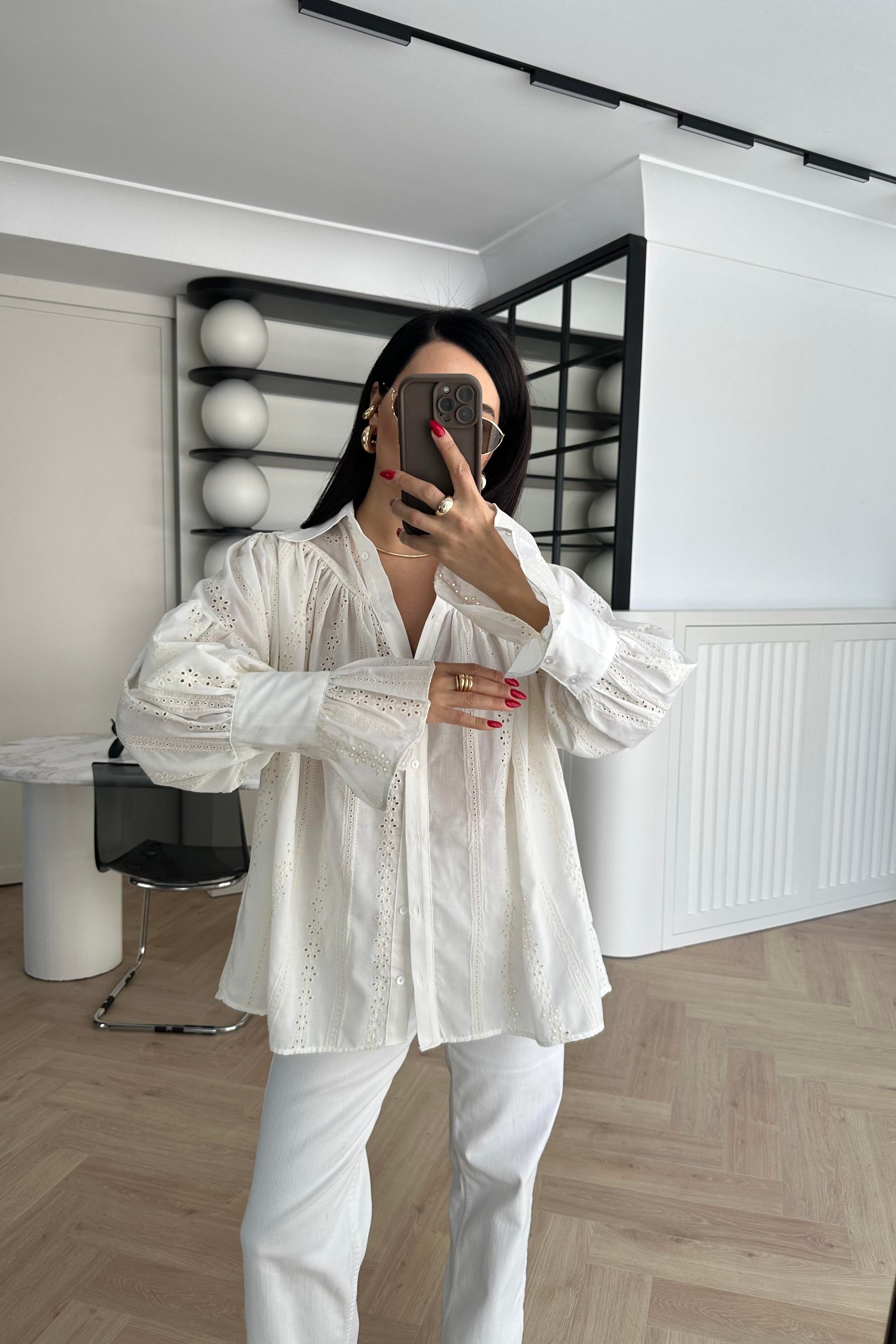 Ekru Kol Detaylı Fisto Gömlek 