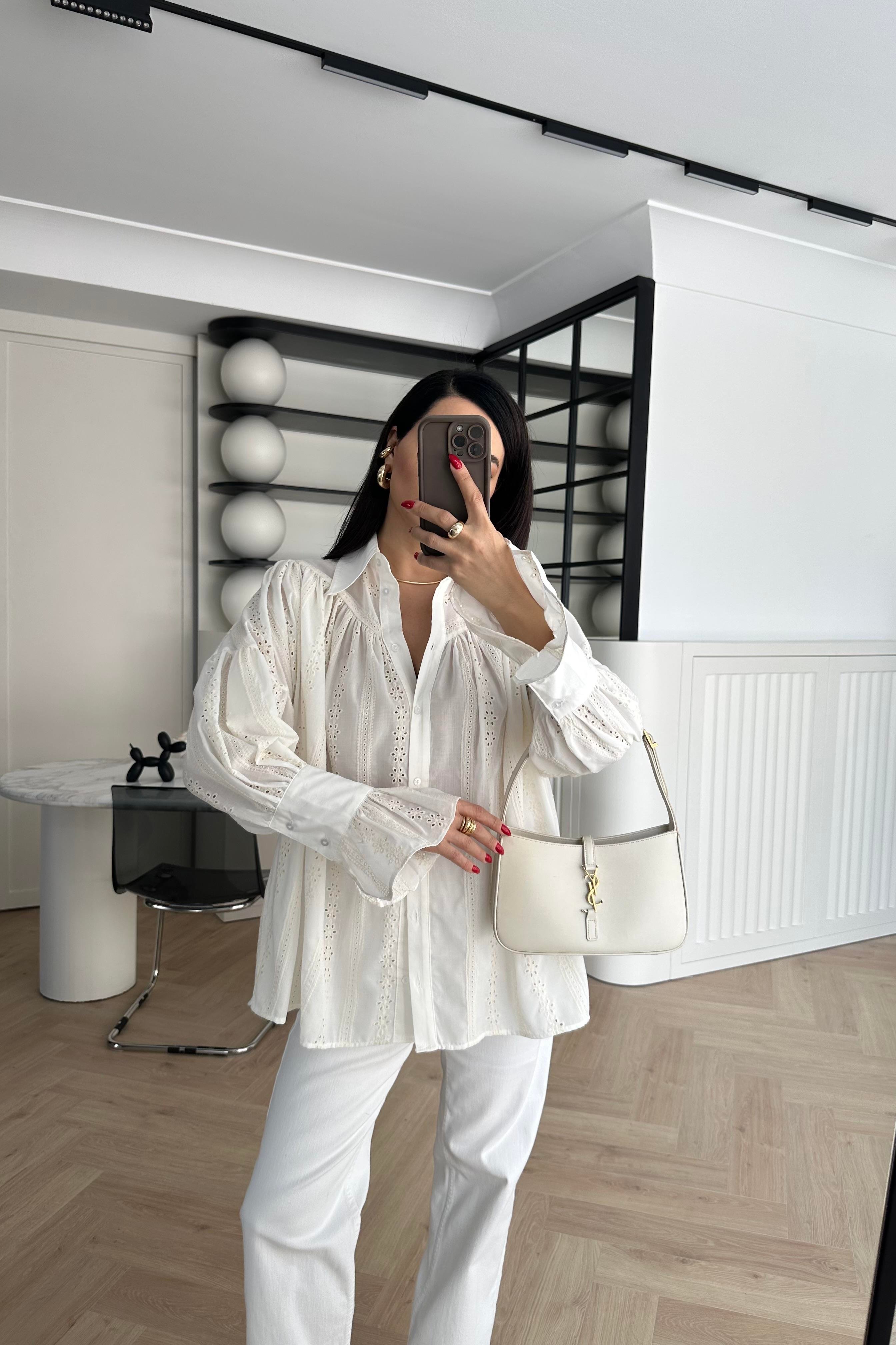 Ekru Kol Detaylı Fisto Gömlek 