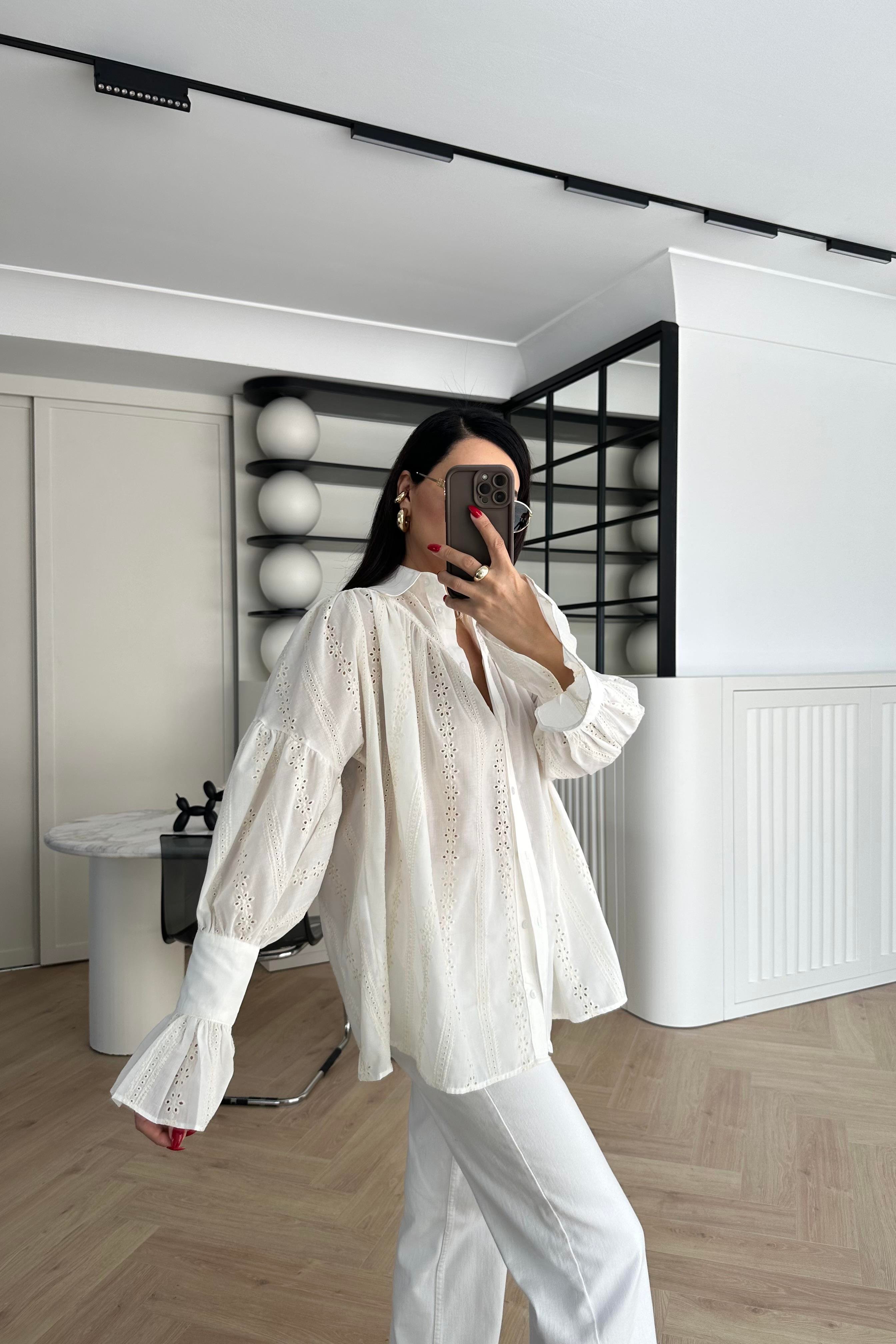 Ekru Kol Detaylı Fisto Gömlek 