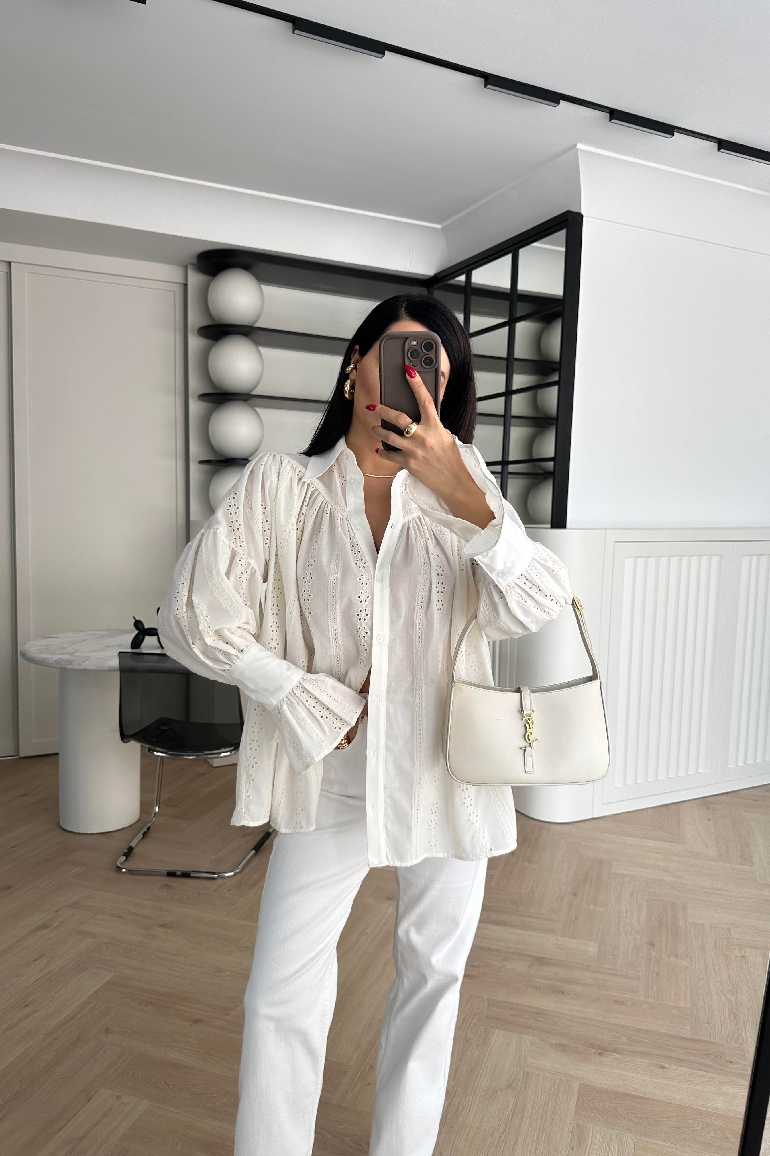 Ekru Kol Detaylı Fisto Gömlek 