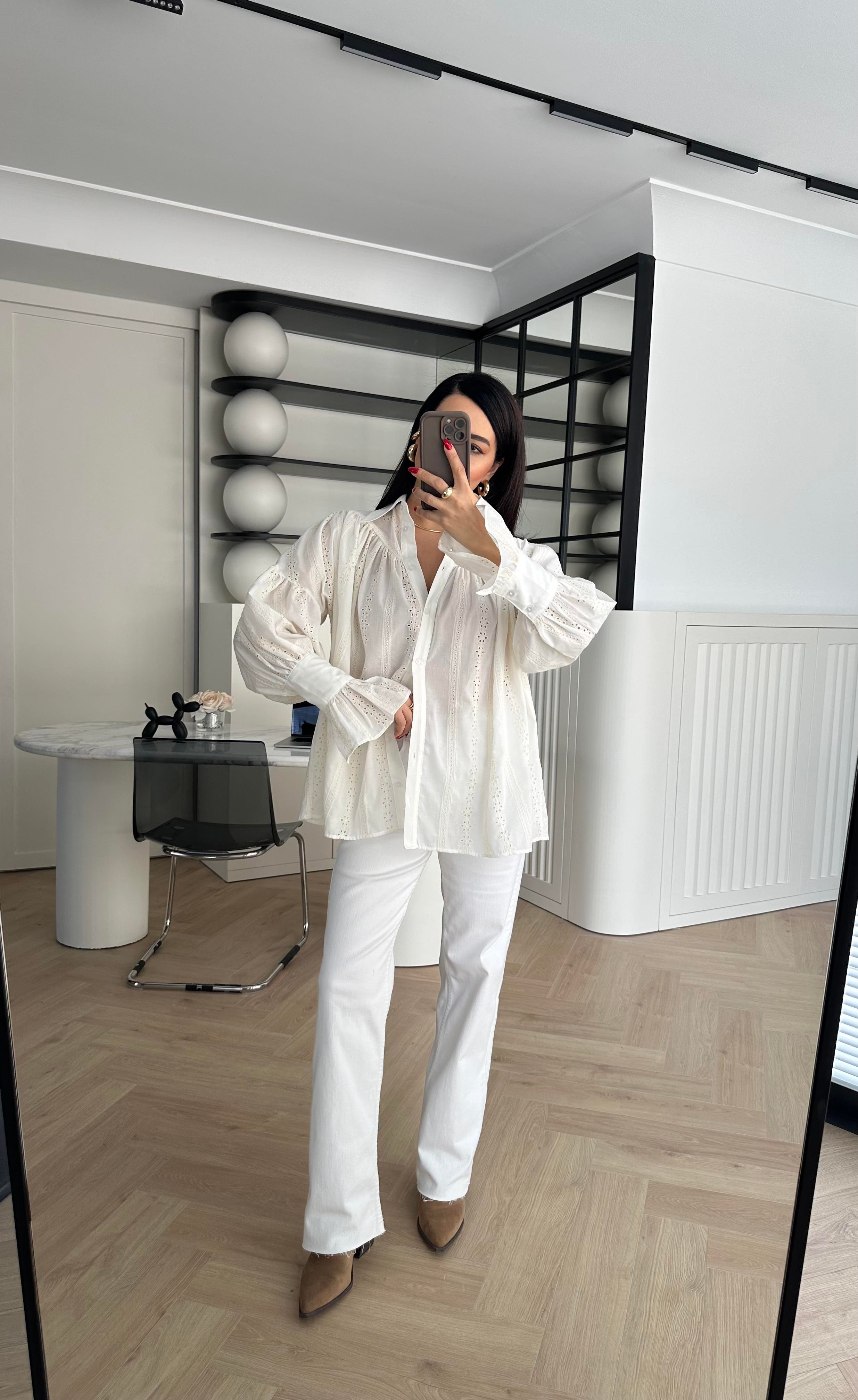 Ekru Kol Detaylı Fisto Gömlek 