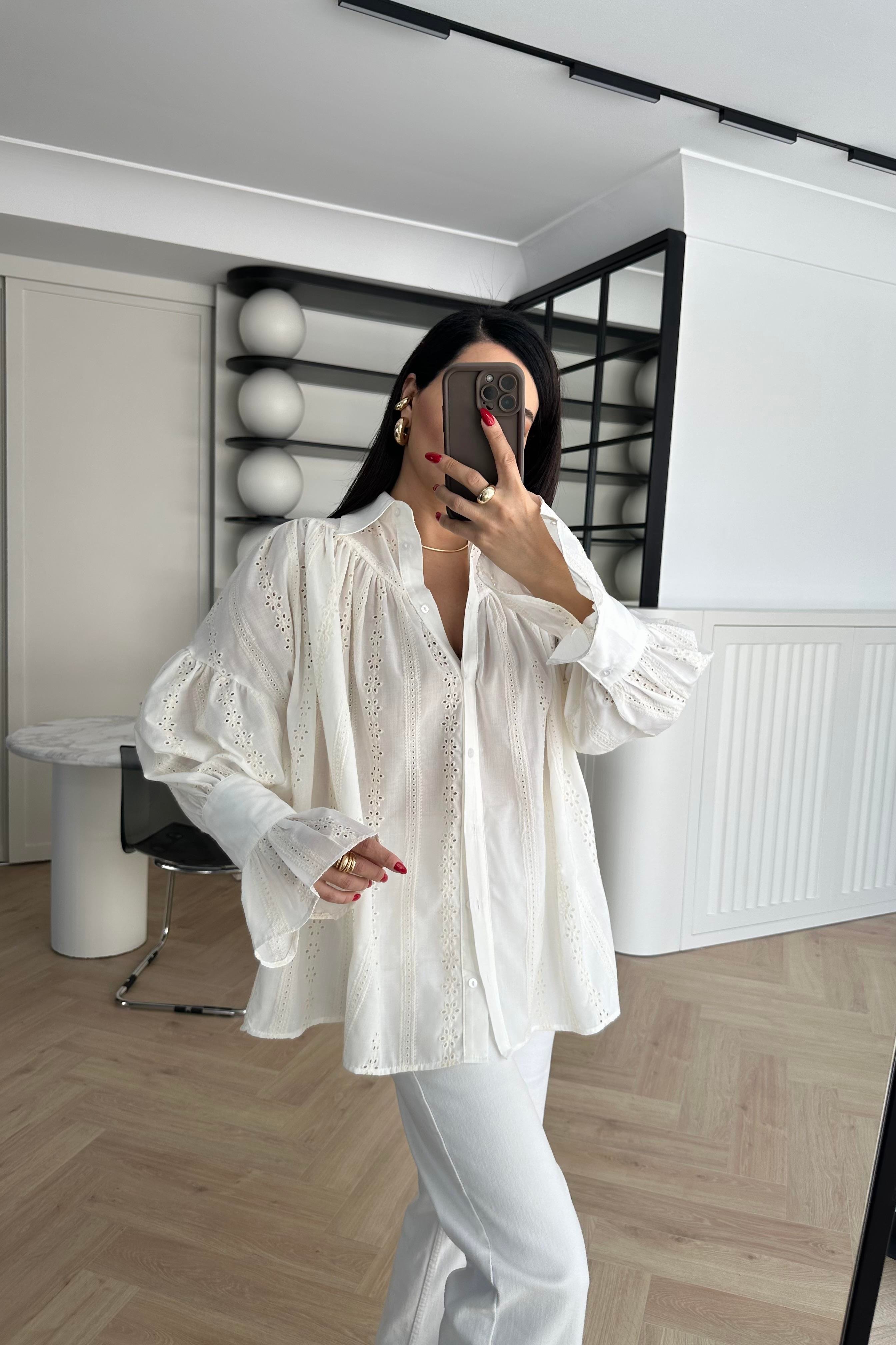 Ekru Kol Detaylı Fisto Gömlek 