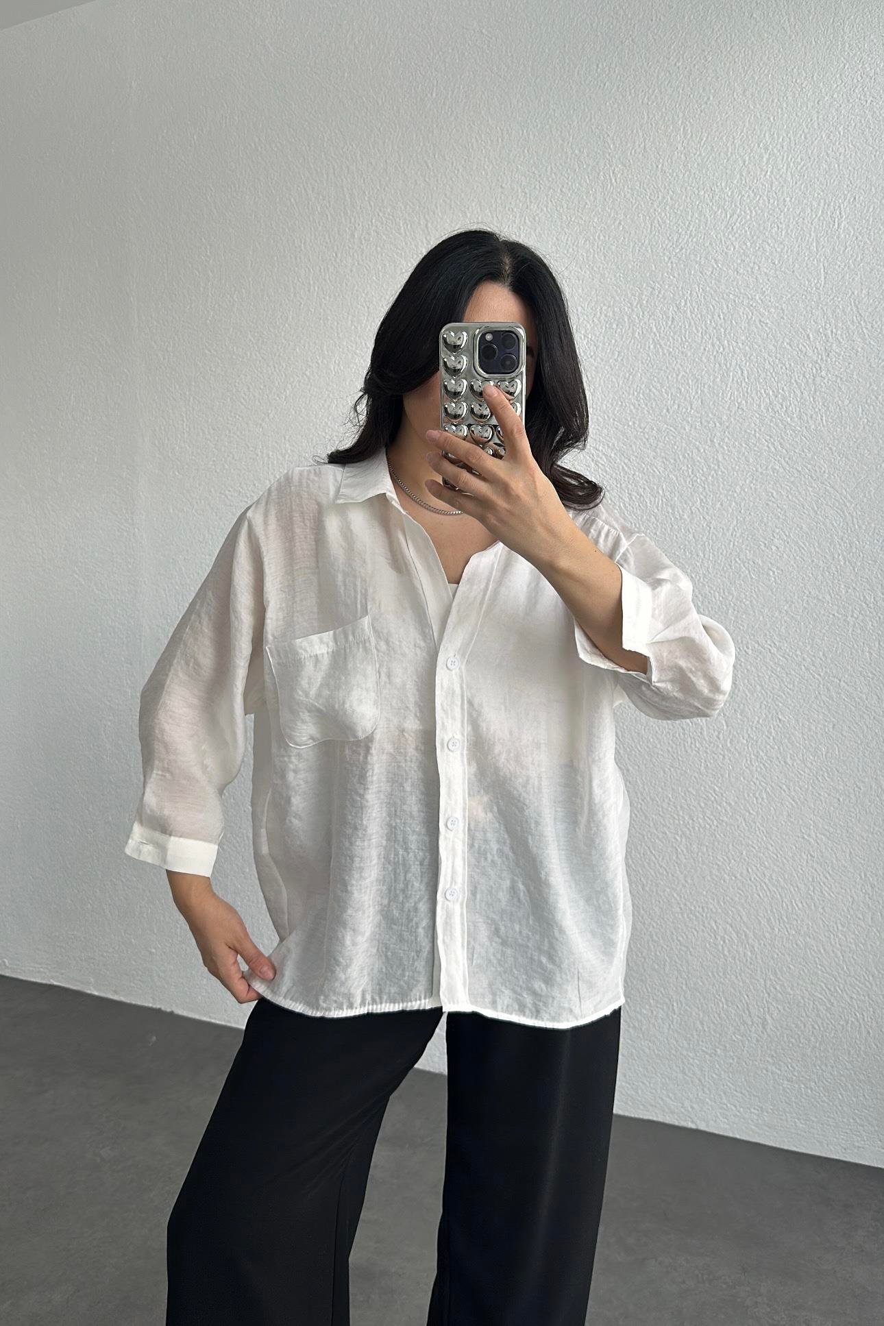 Ekru Oversize Gömlek