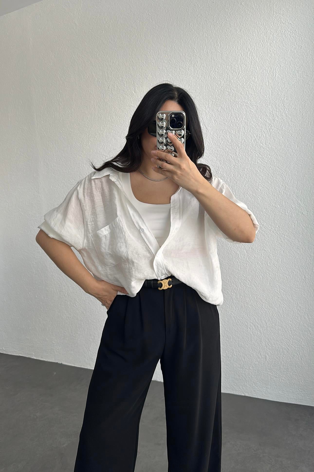 Ekru Oversize Gömlek