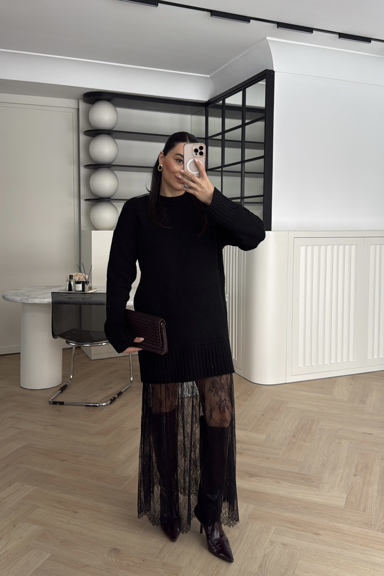 ETEK UCU TÜL TRİKO ELBİSE SİYAH 