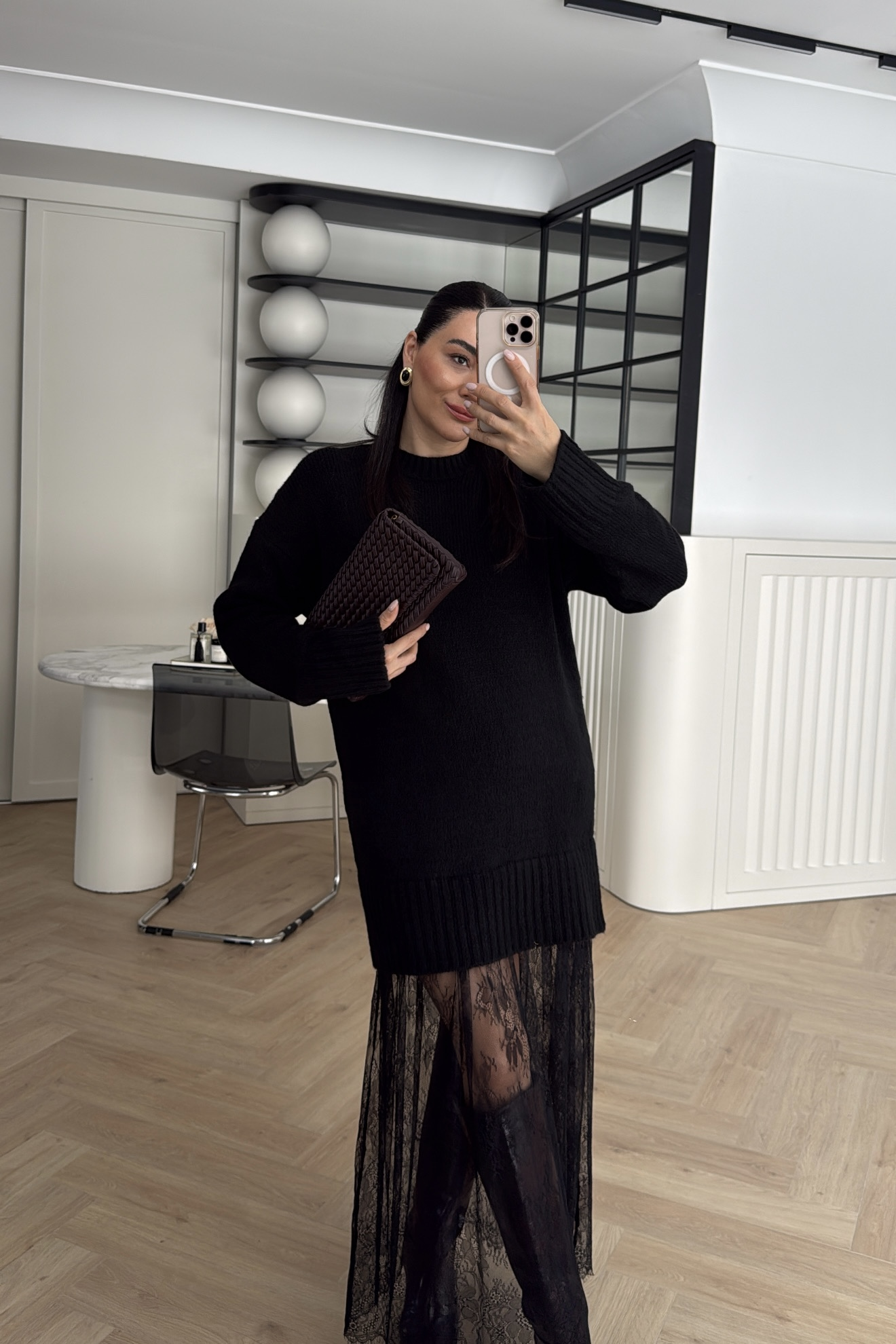 ETEK UCU TÜL TRİKO ELBİSE SİYAH 