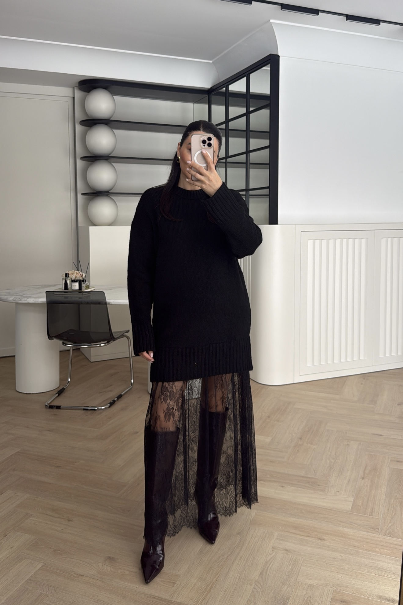 ETEK UCU TÜL TRİKO ELBİSE SİYAH 