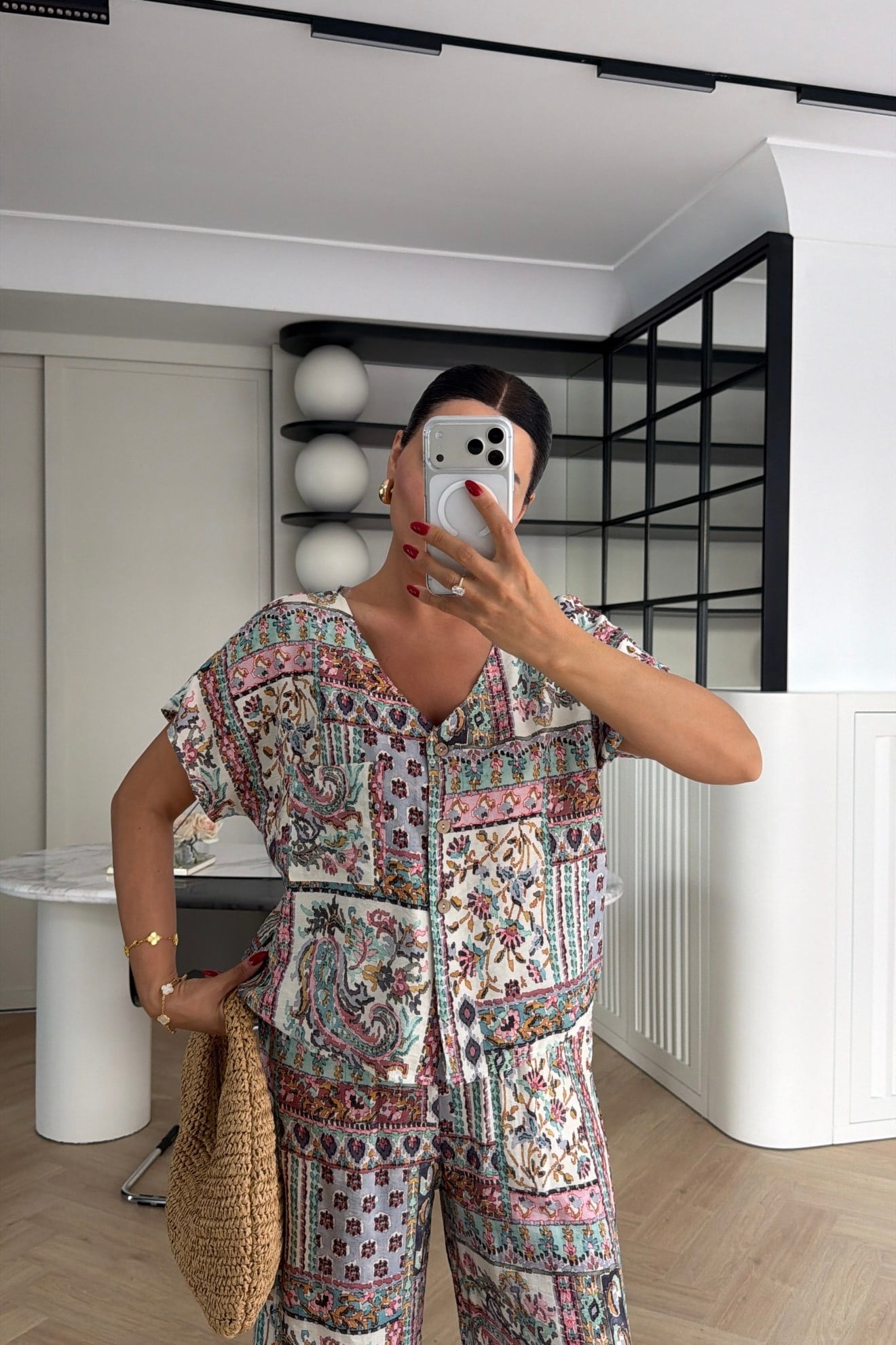 ETNİK DESENLİ VİSKON TAKIM RENKLİ 