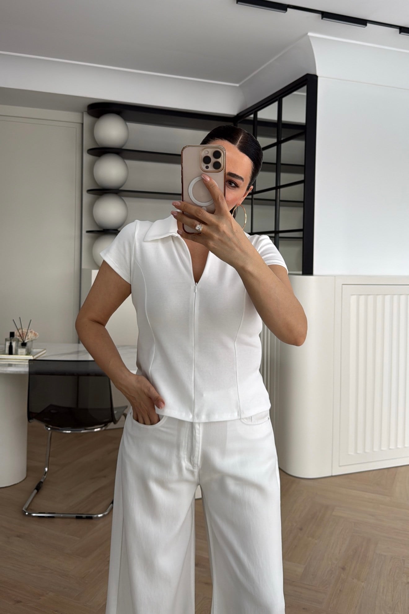 FERMUARLI POLO YAKA BASİC TİŞÖRT EKRU