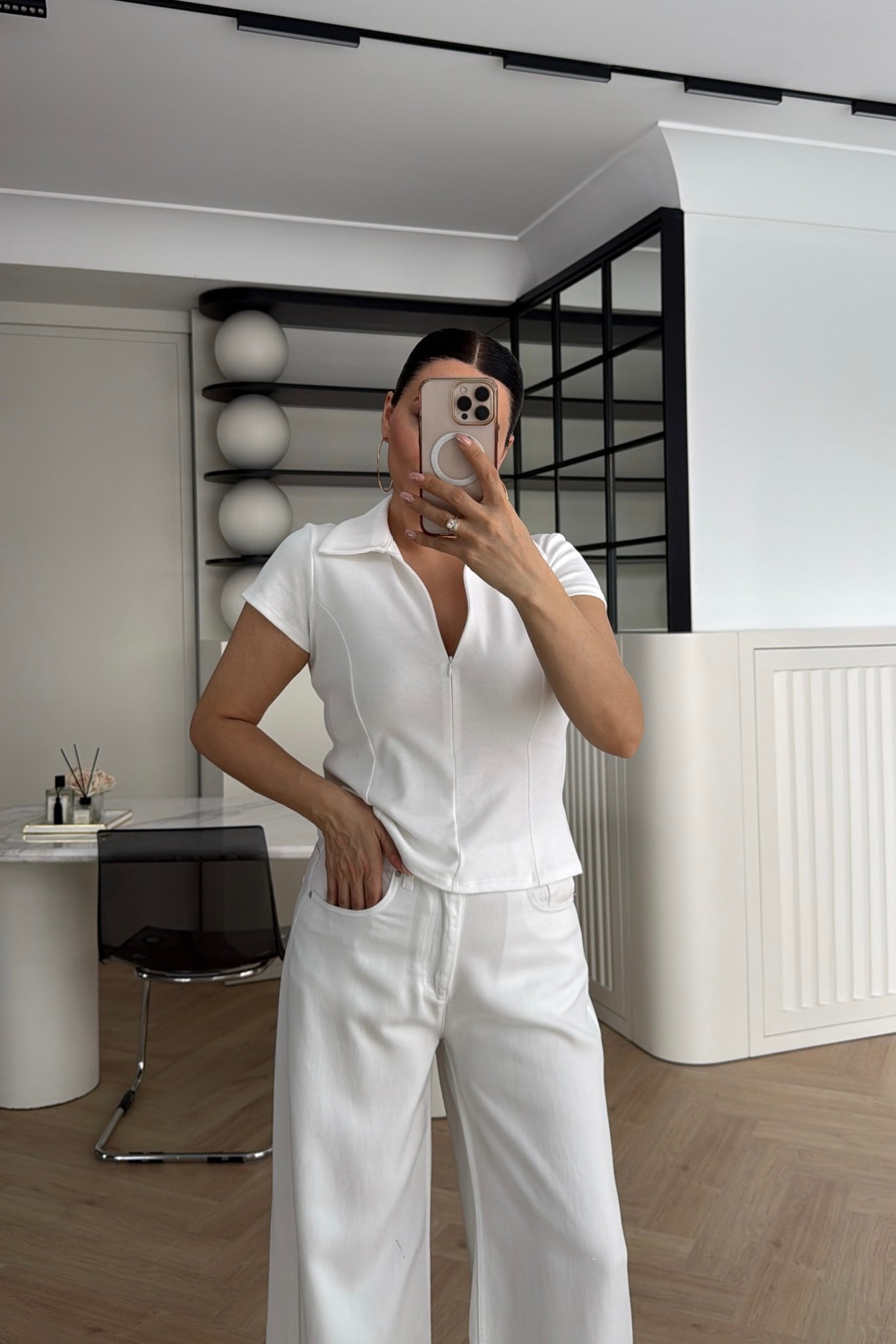 FERMUARLI POLO YAKA BASİC TİŞÖRT EKRU