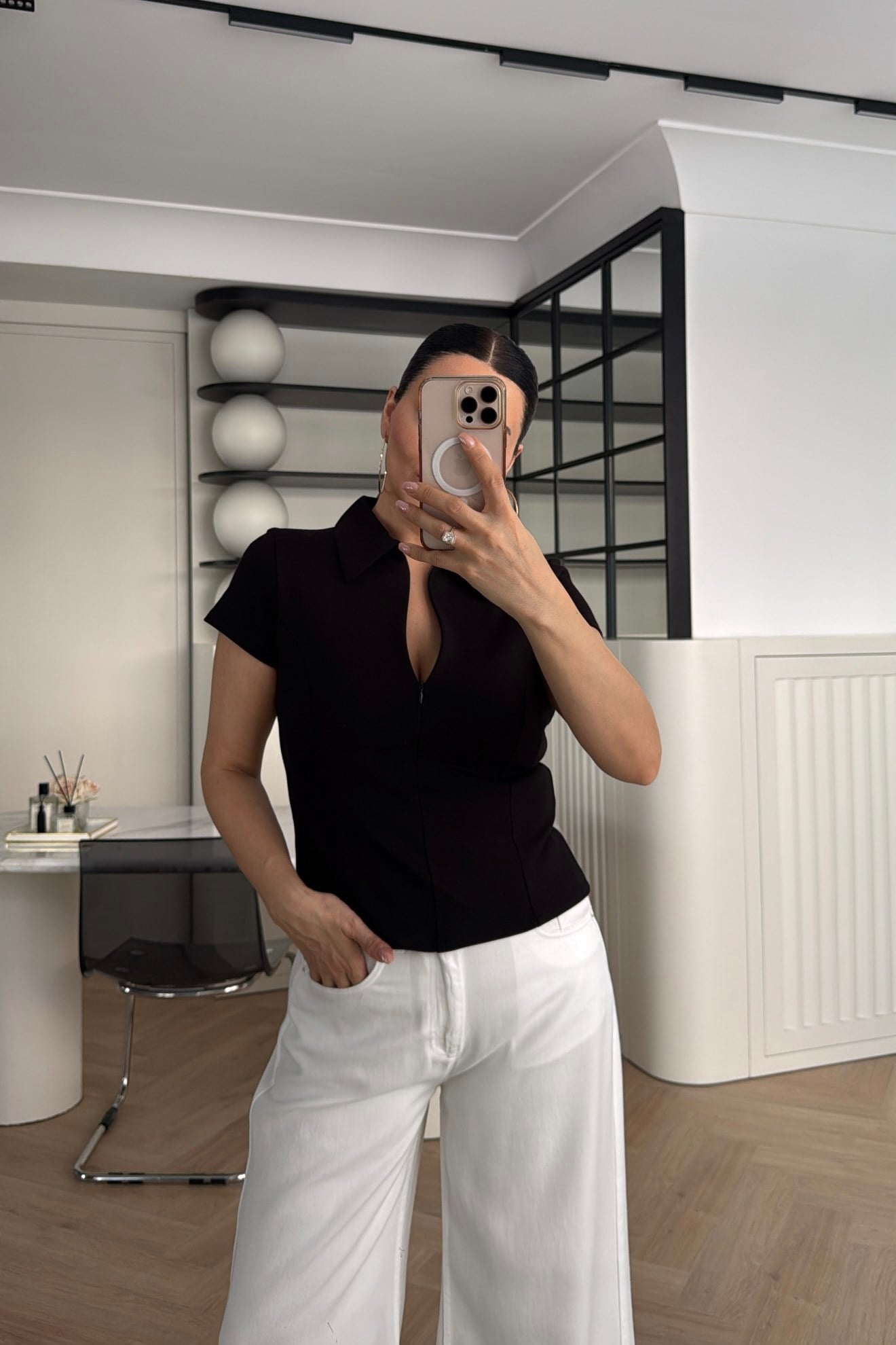 FERMUARLI POLO YAKA BASİC TİŞÖRT SİYAH