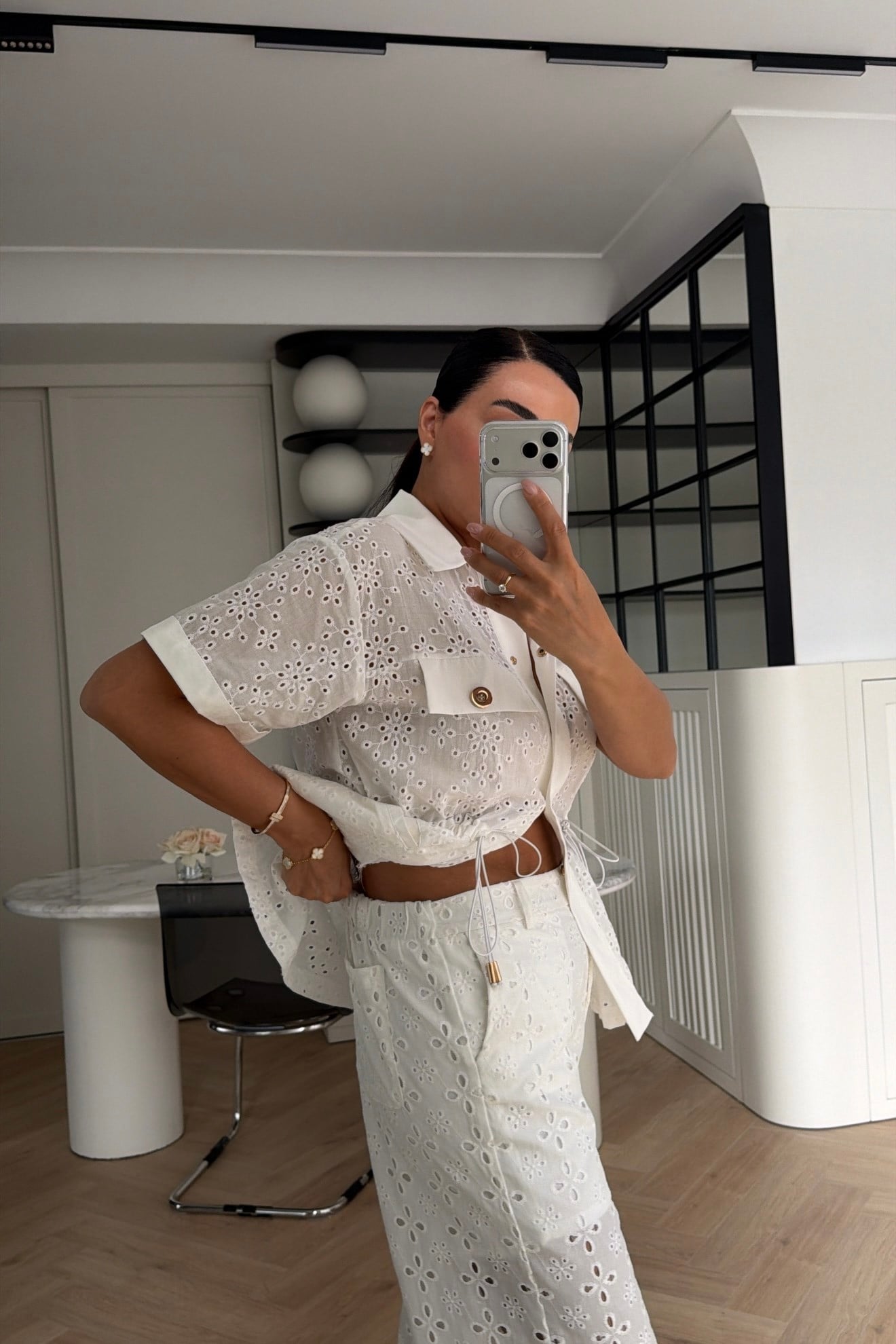 FİSTO BEL BÜZGÜLÜ KISA KOLLU GÖMLEK CEKET