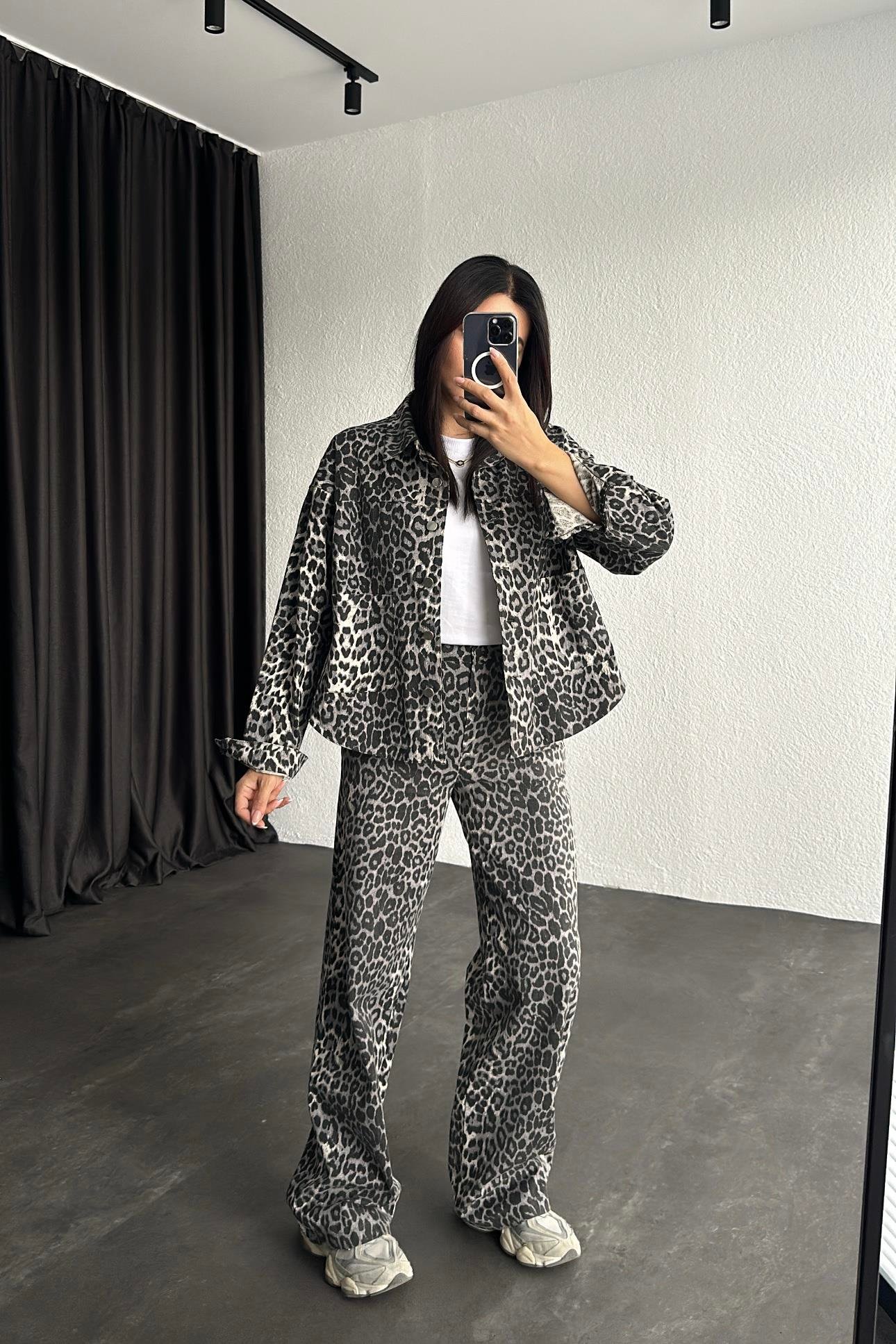 Gabardin Kumaş Leopar Pantolon 