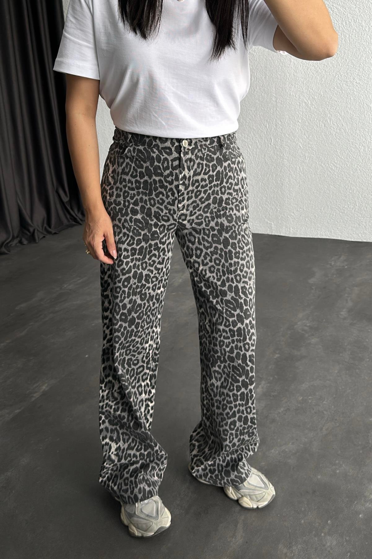 Gabardin Kumaş Leopar Pantolon 