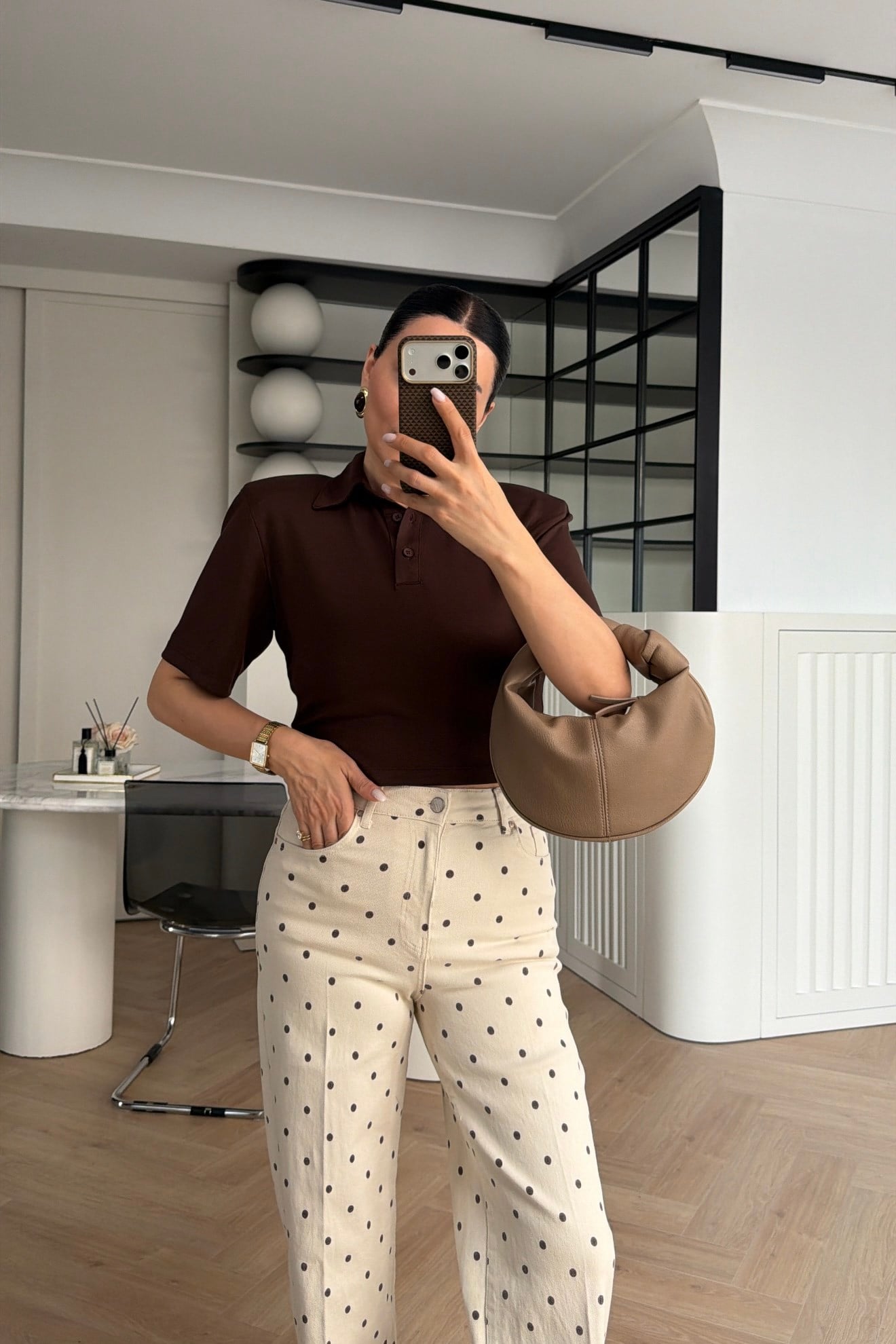 GENİŞ PAÇA WİDE LEG PUANTİYELİ PANTOLON BEJ
