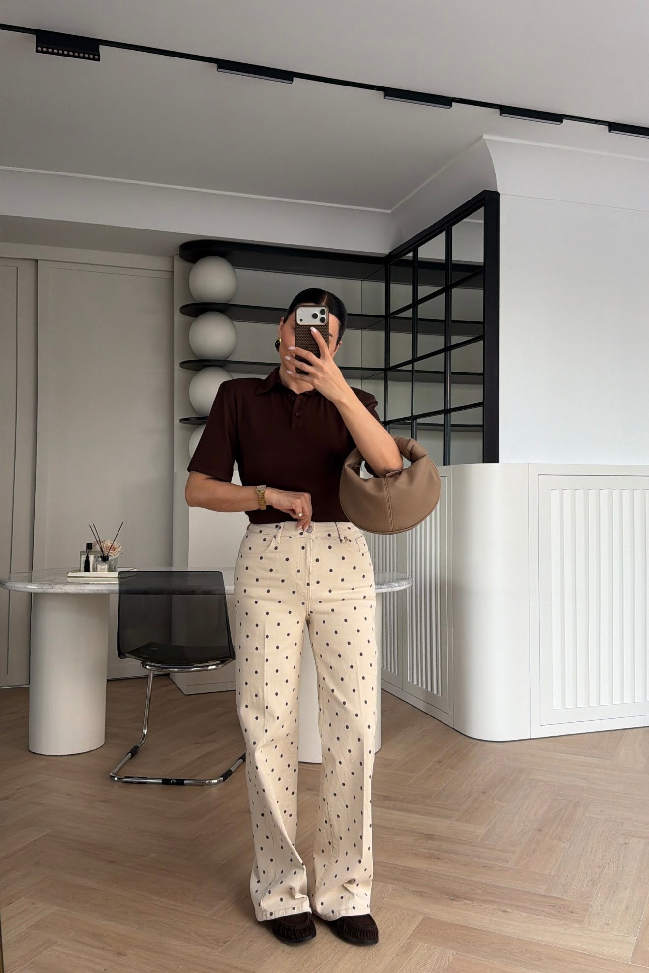 GENİŞ PAÇA WİDE LEG PUANTİYELİ PANTOLON BEJ