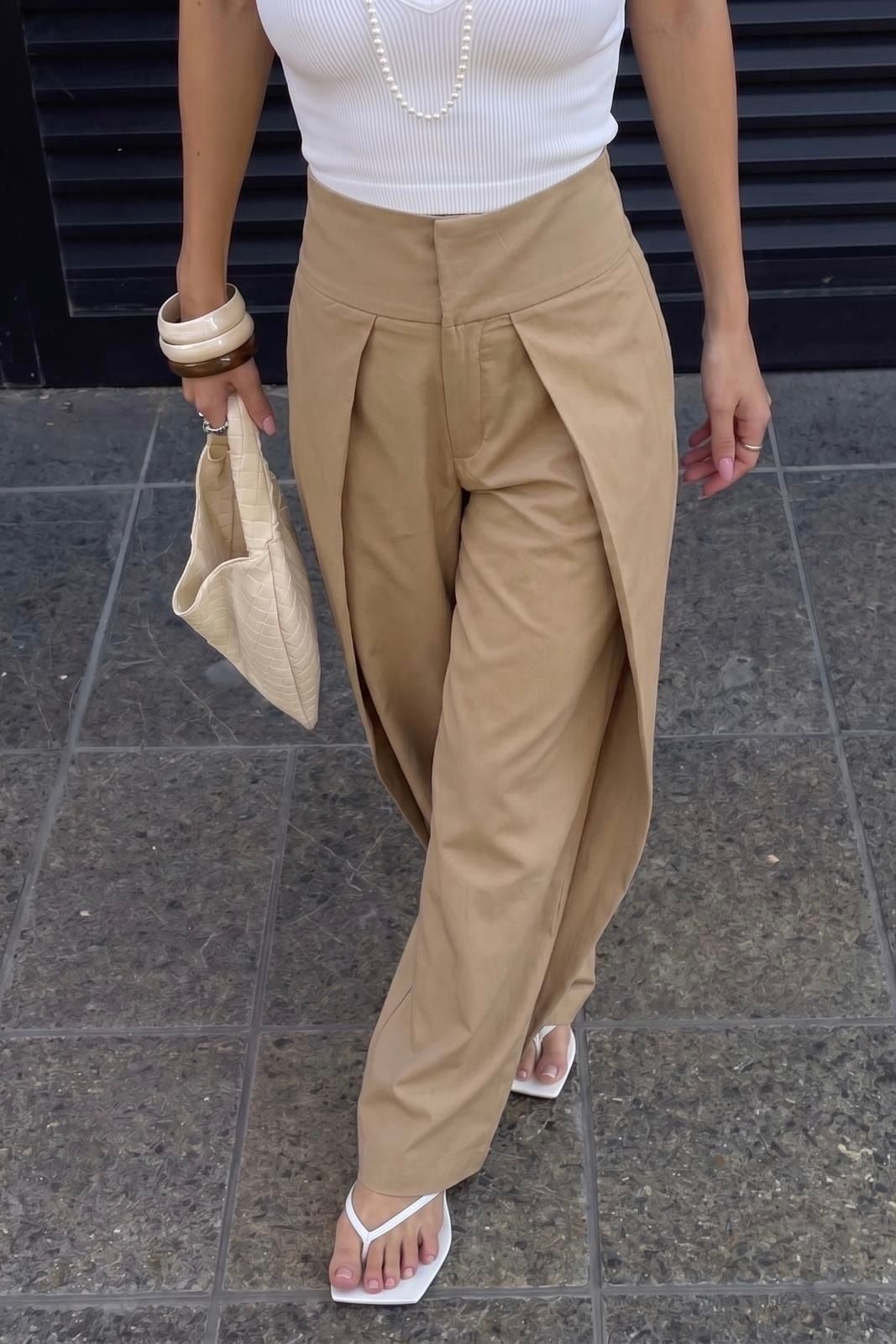 GENİŞ PİLİLİ PANTOLON CAMEL 