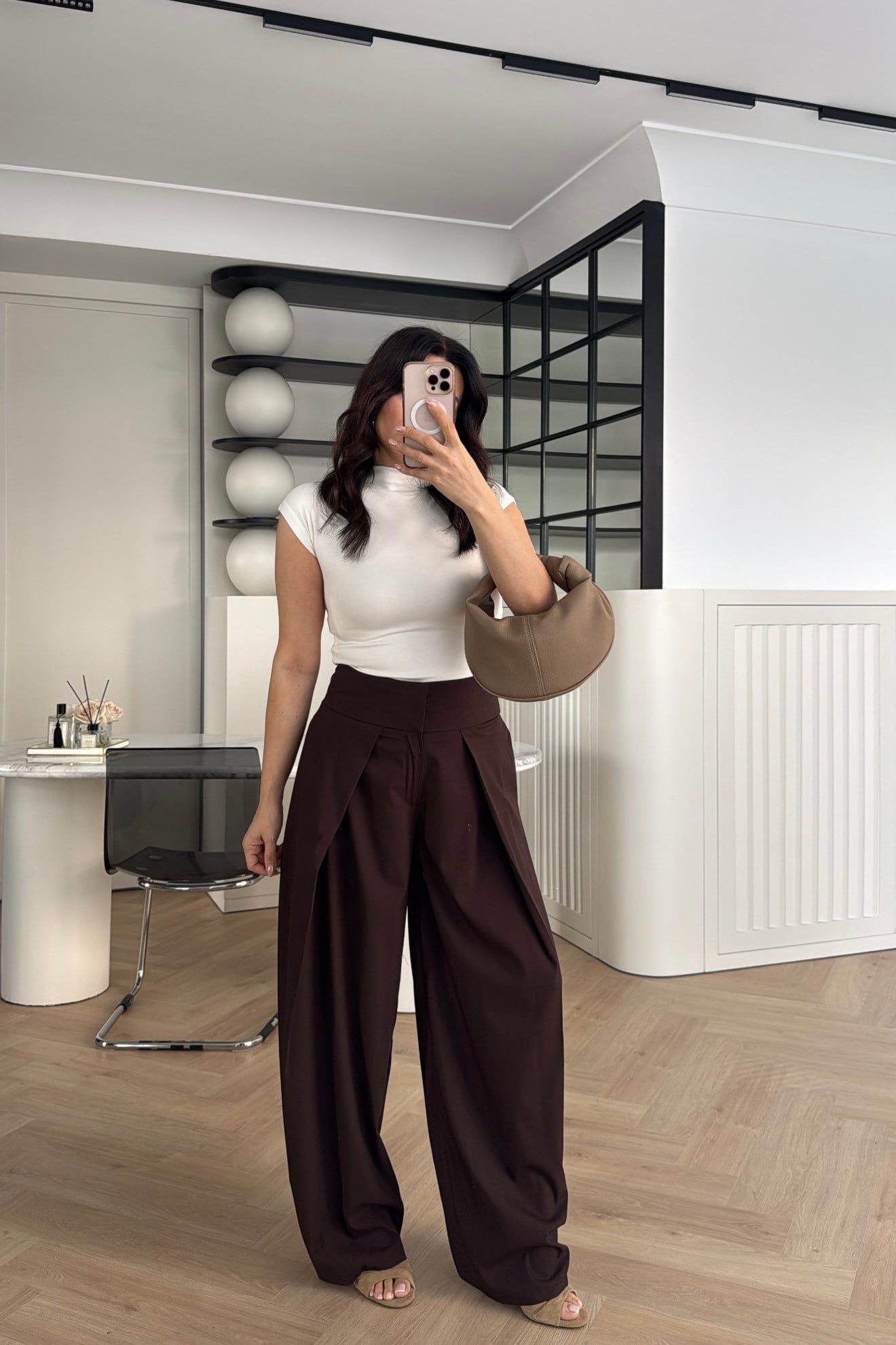 GENİŞ PİLİLİ PANTOLON KAHVE 