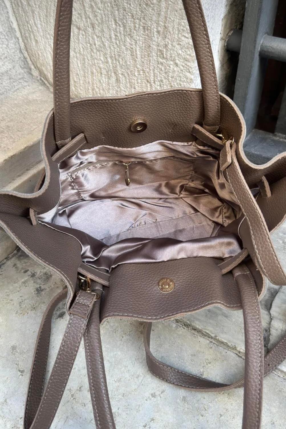 Gerçek Süet Deri Uzun Askili Miknatis Kapamali El ve Omuz Çantasi Vizon