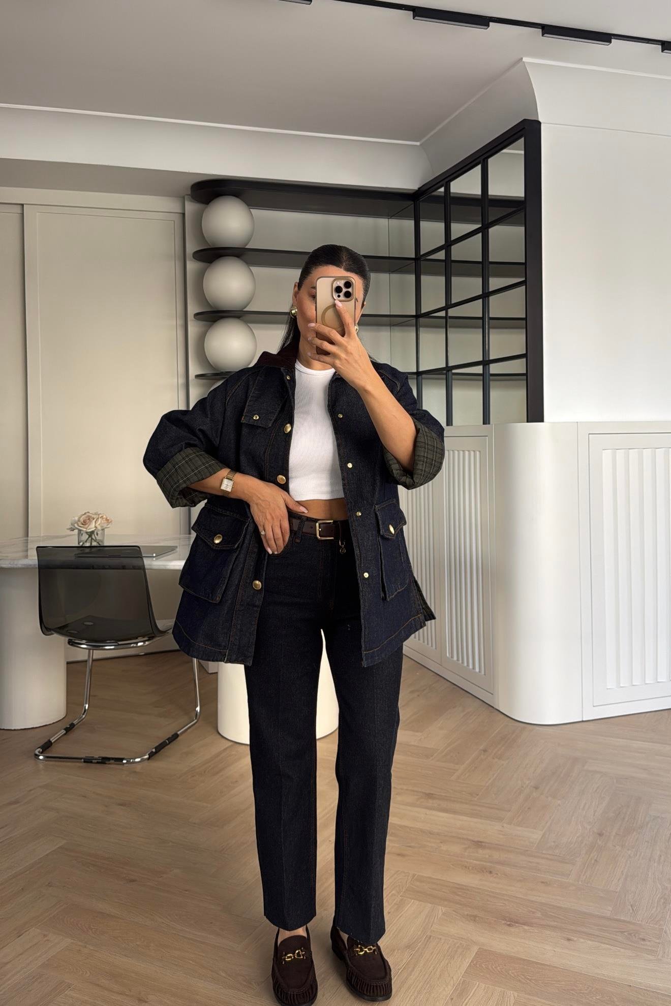 GOLD DÜĞMELİ ASTARI EKOSELİ DENİM CEKET