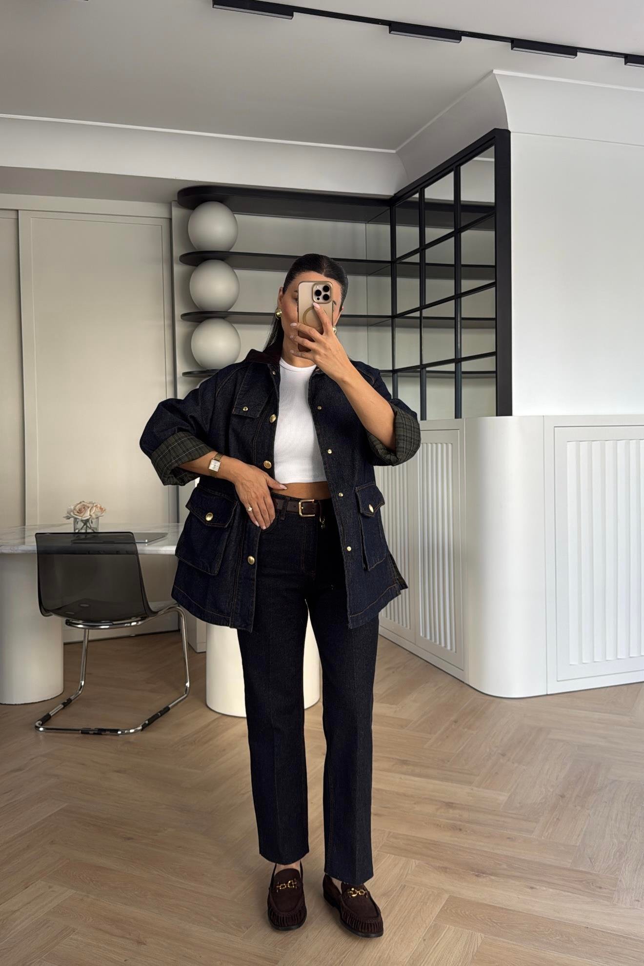 GOLD DÜĞMELİ ASTARI EKOSELİ DENİM CEKET