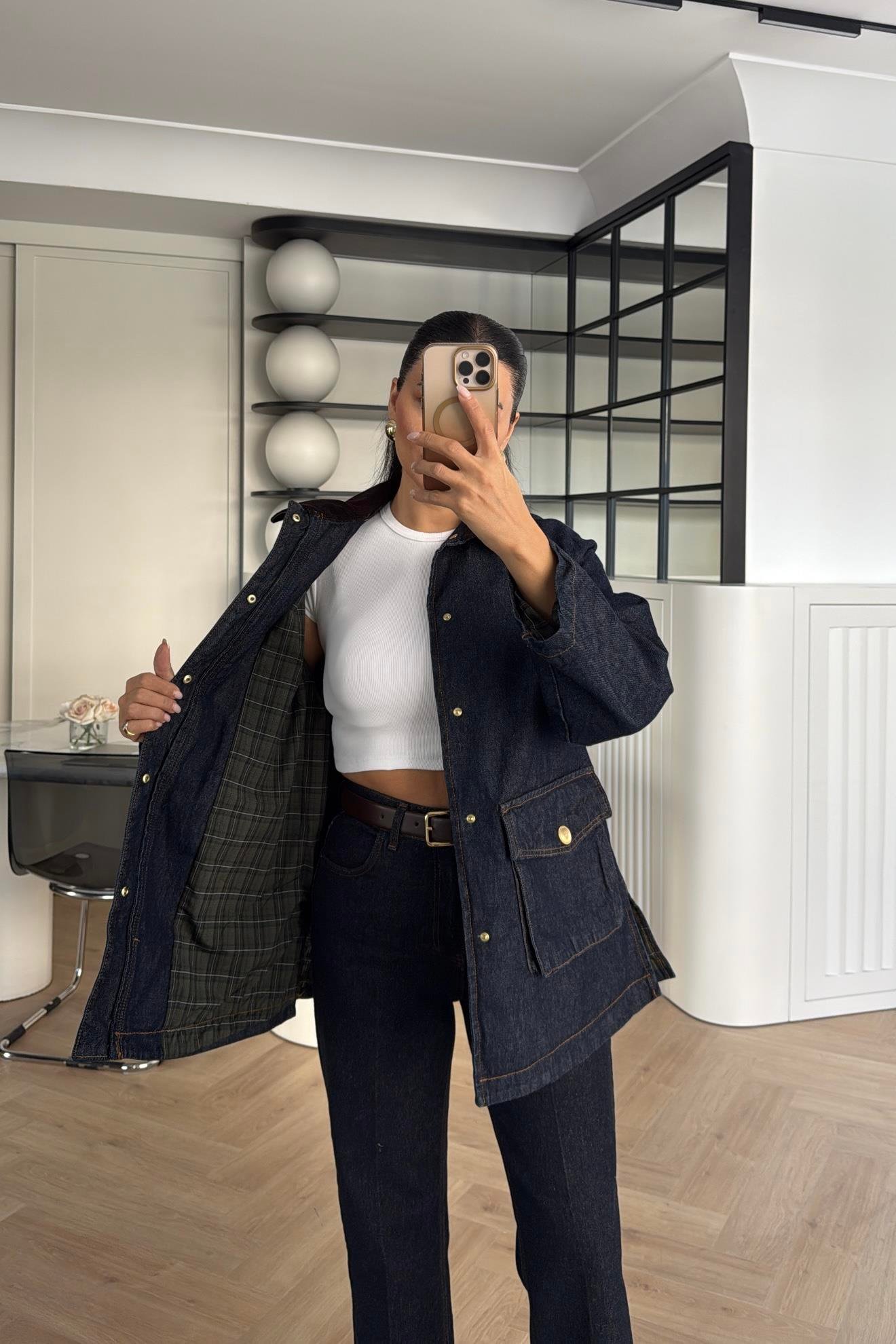 GOLD DÜĞMELİ ASTARI EKOSELİ DENİM CEKET