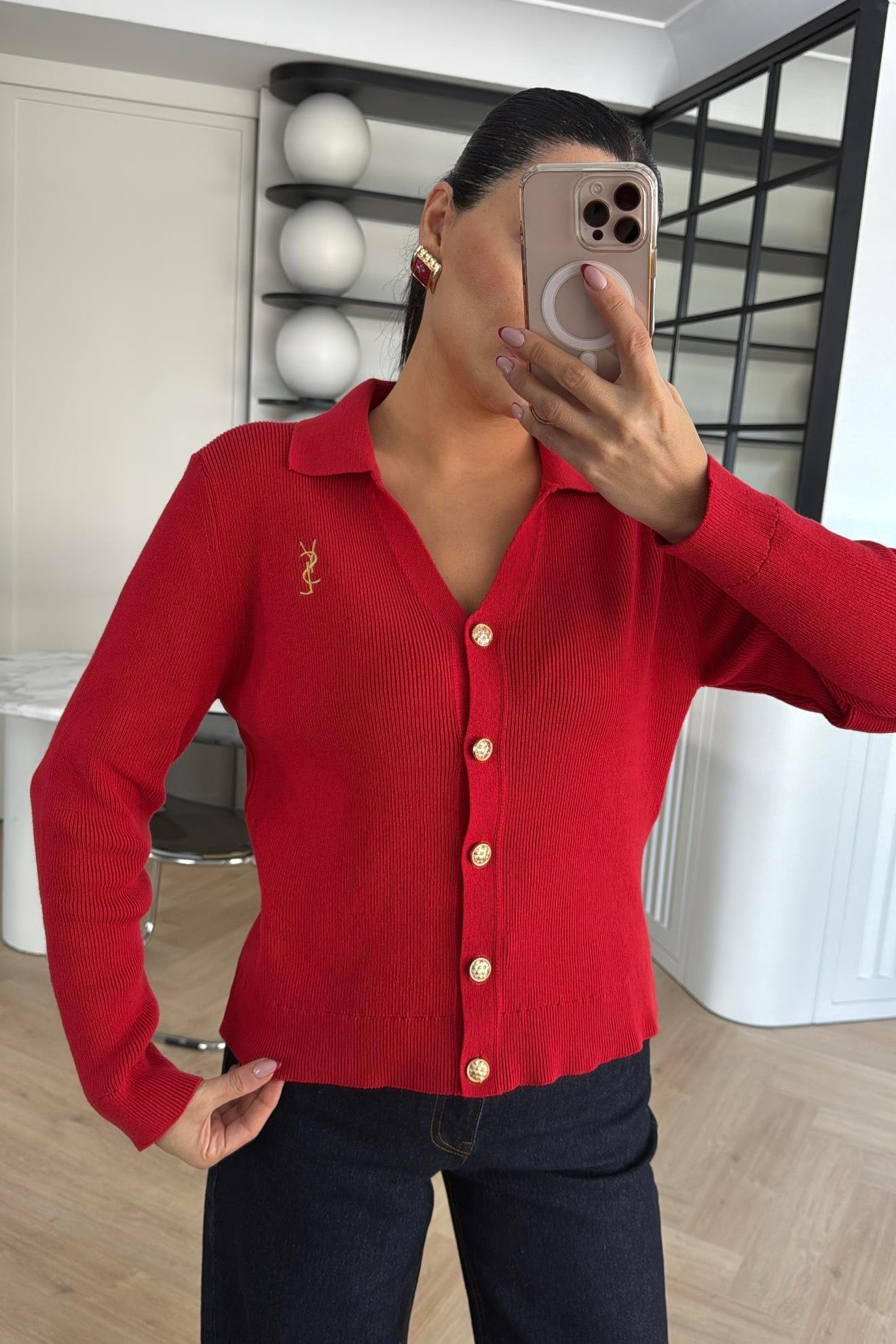 GOLD DÜĞMELİ MARKA MODEL HIRKA KIRMIZI 