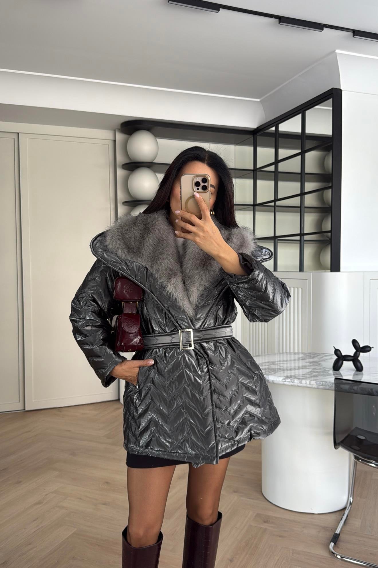 GRİ RENK TASARIM KÜRKLÜ ELYAF DOLGULU MONT 