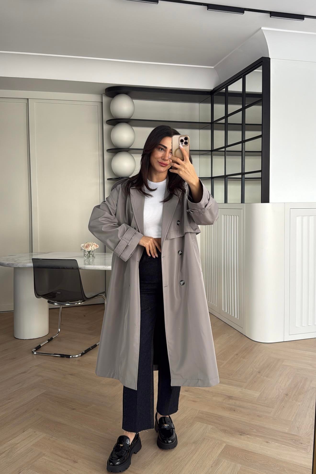 GRİ ZR ETİKETLİ ASTARLI TRENÇKOT