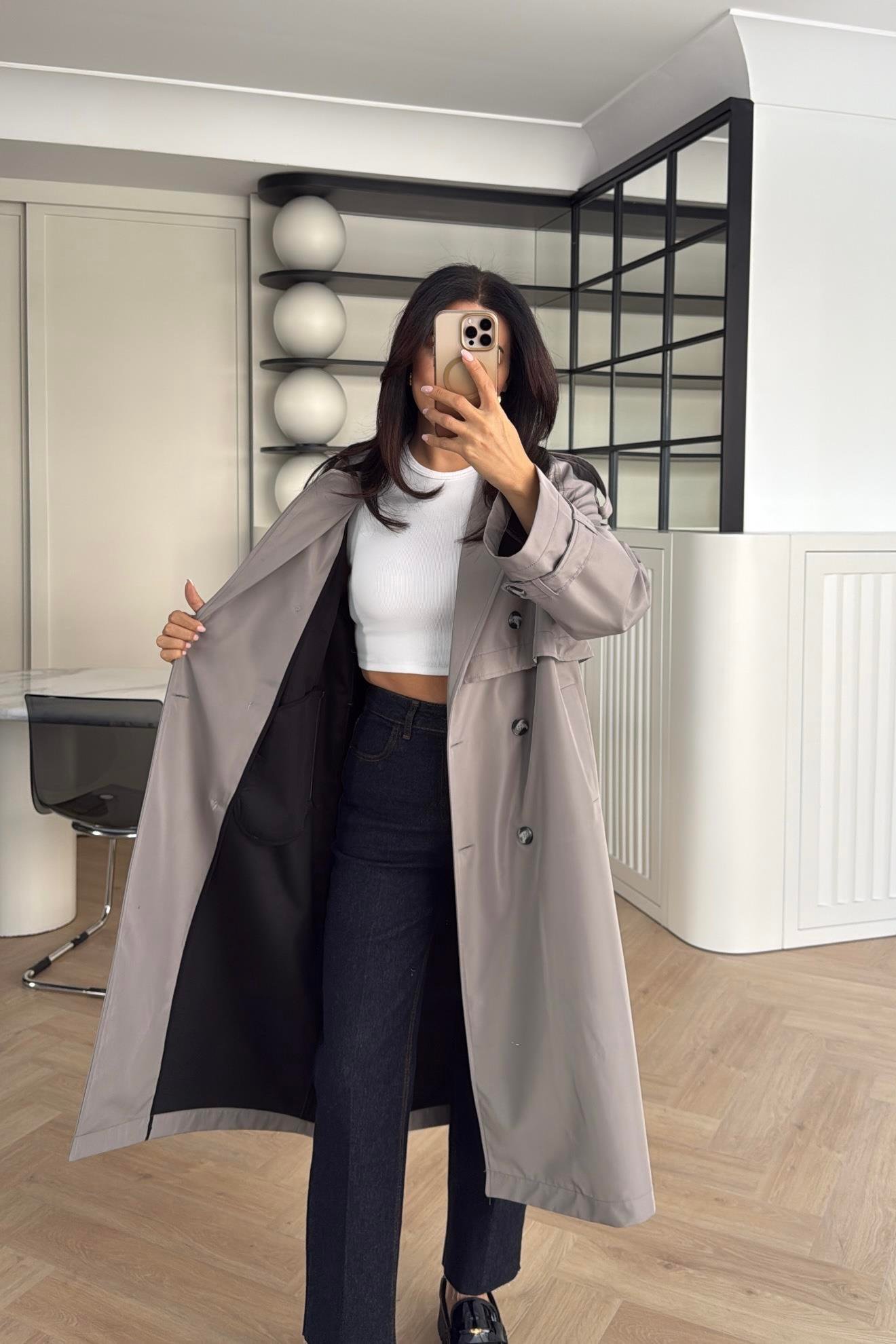 GRİ ZR ETİKETLİ ASTARLI TRENÇKOT