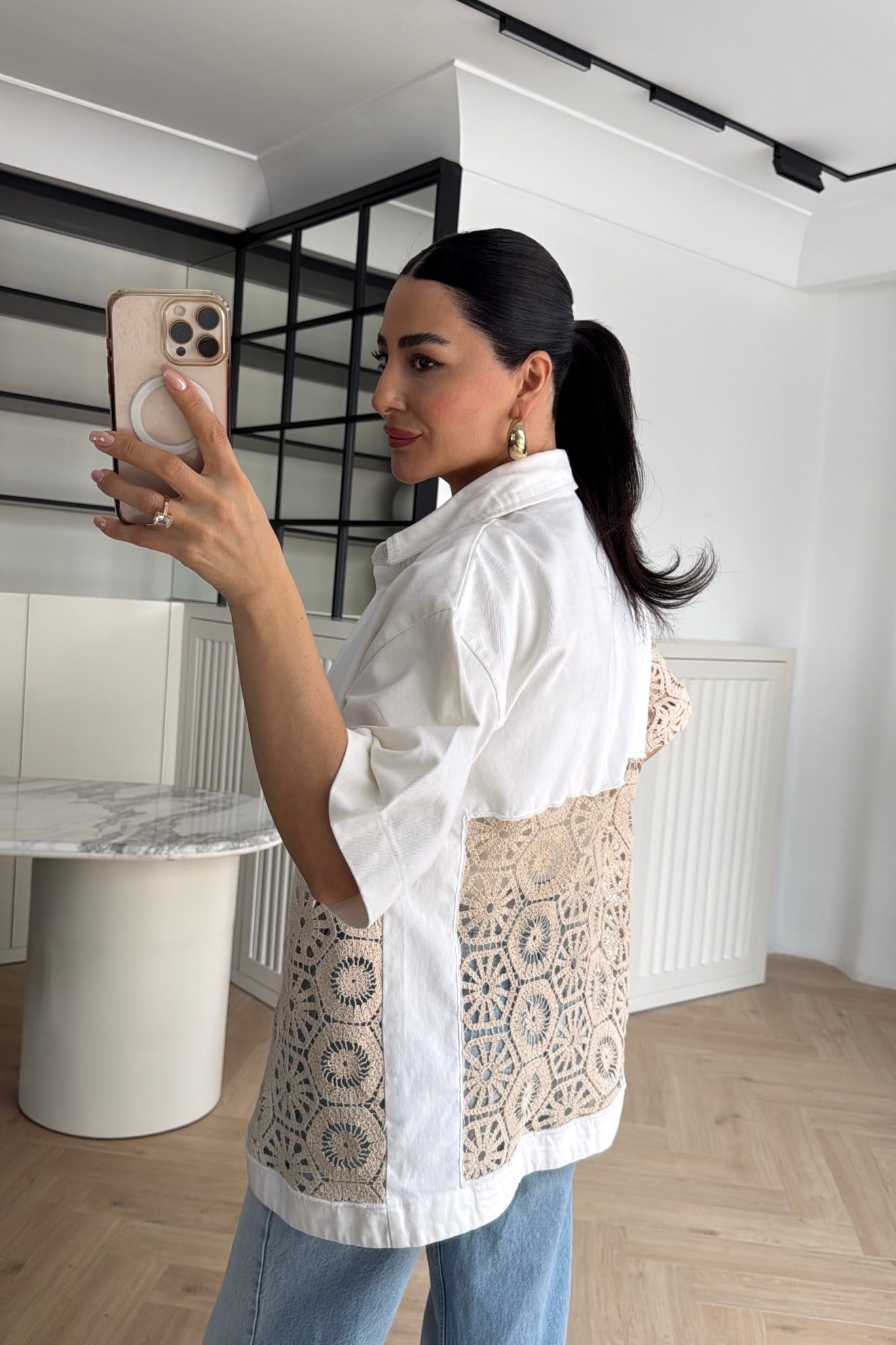 GÜPÜR GARNİLİ GÖMLEK EKRU