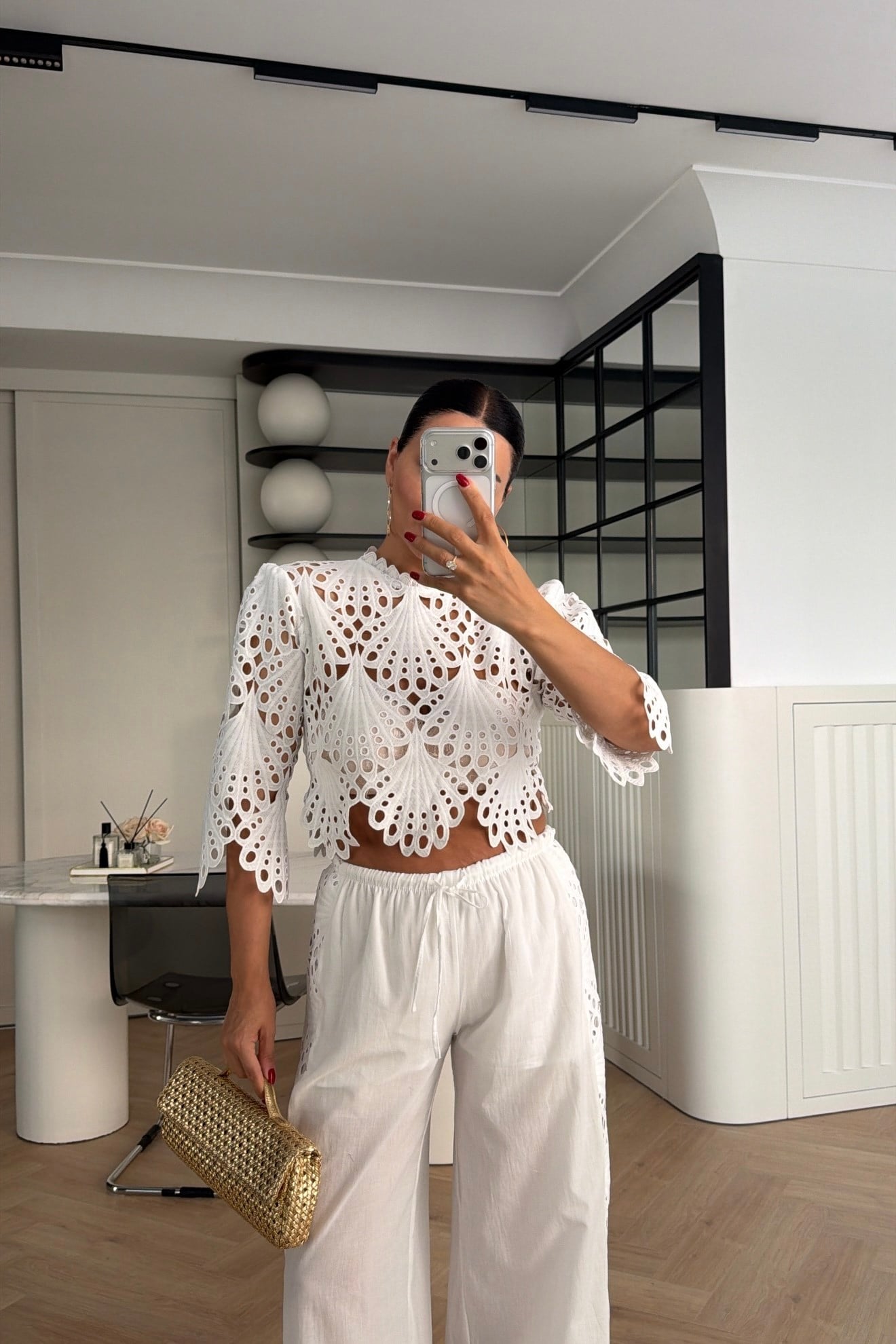 GÜPÜRLÜ PREMİUM BLUZ PANTOLON TAKIM BEYAZ 