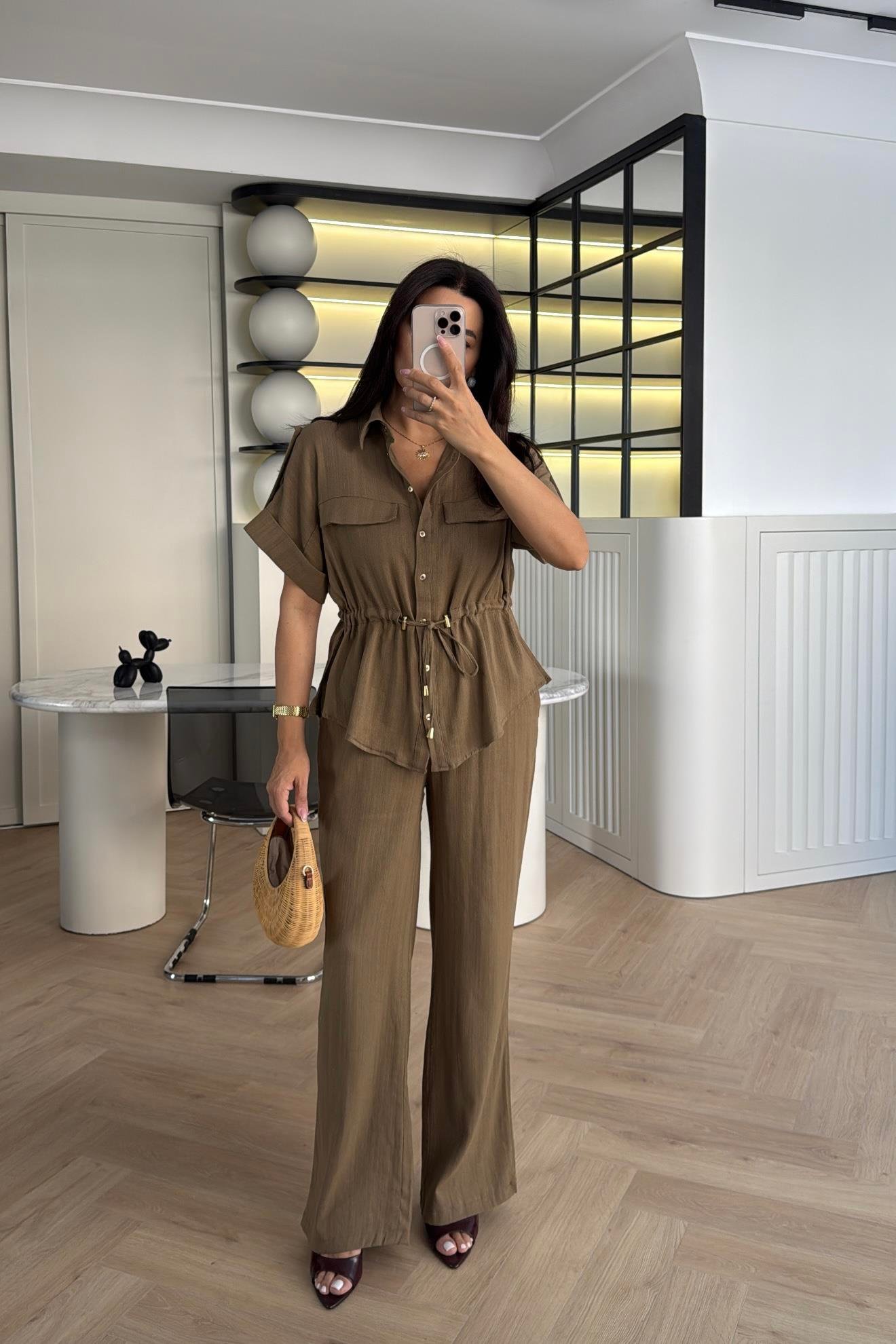 HAKİ KETEN KUMAŞ GÖMLEK PANTOLON TAKIM