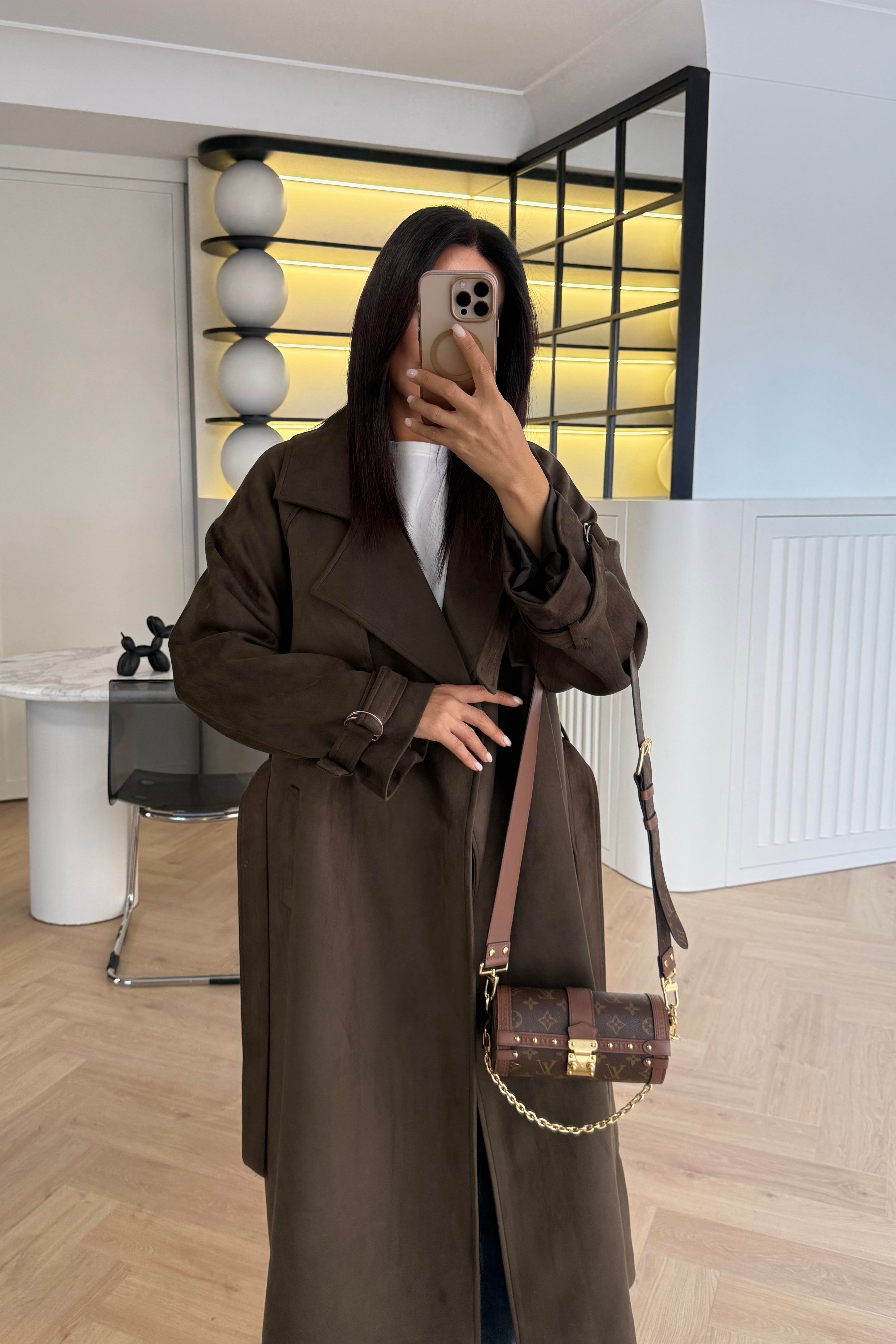 HAKİ KUŞAKLI SÜET TRENÇKOT