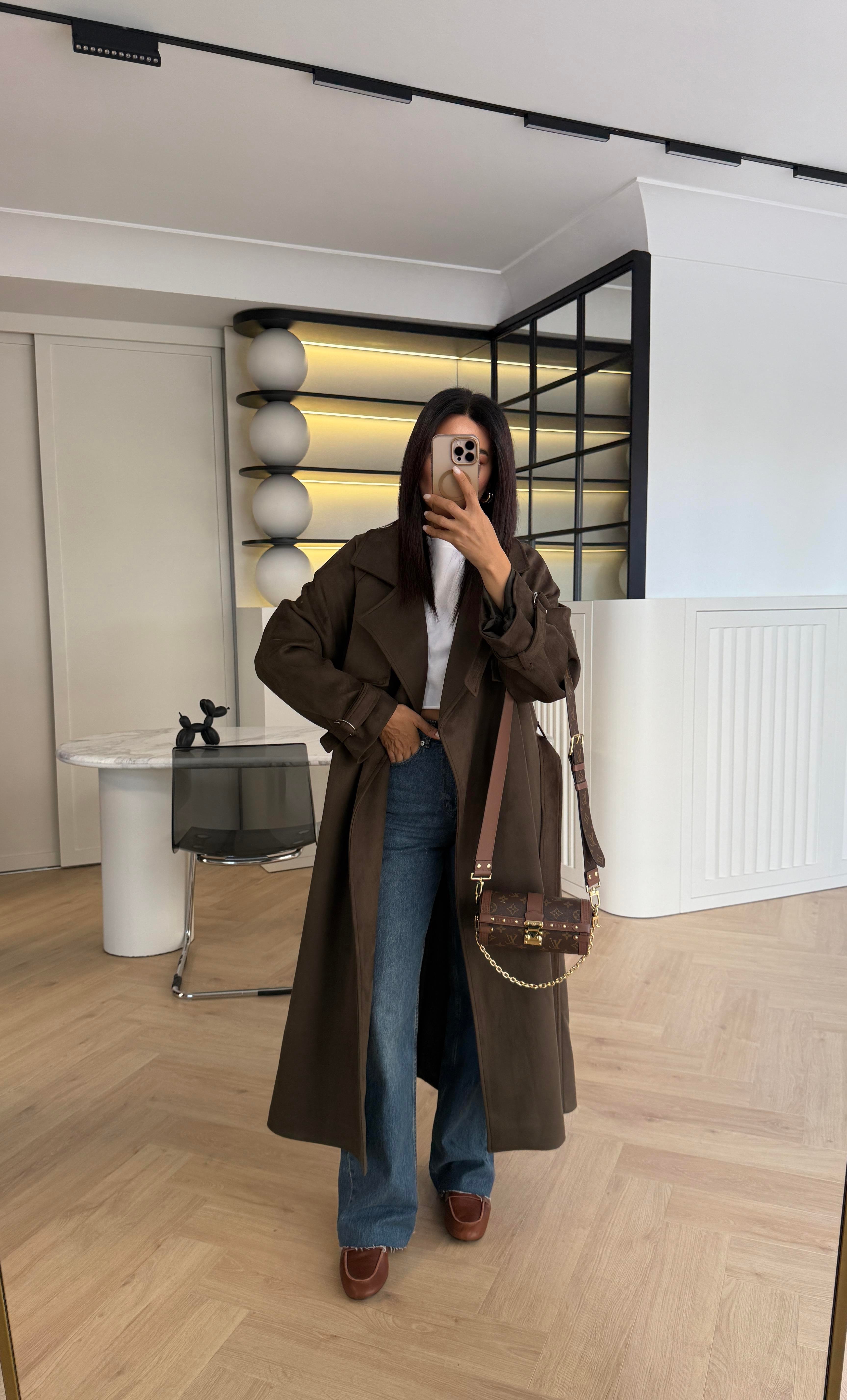 HAKİ KUŞAKLI SÜET TRENÇKOT