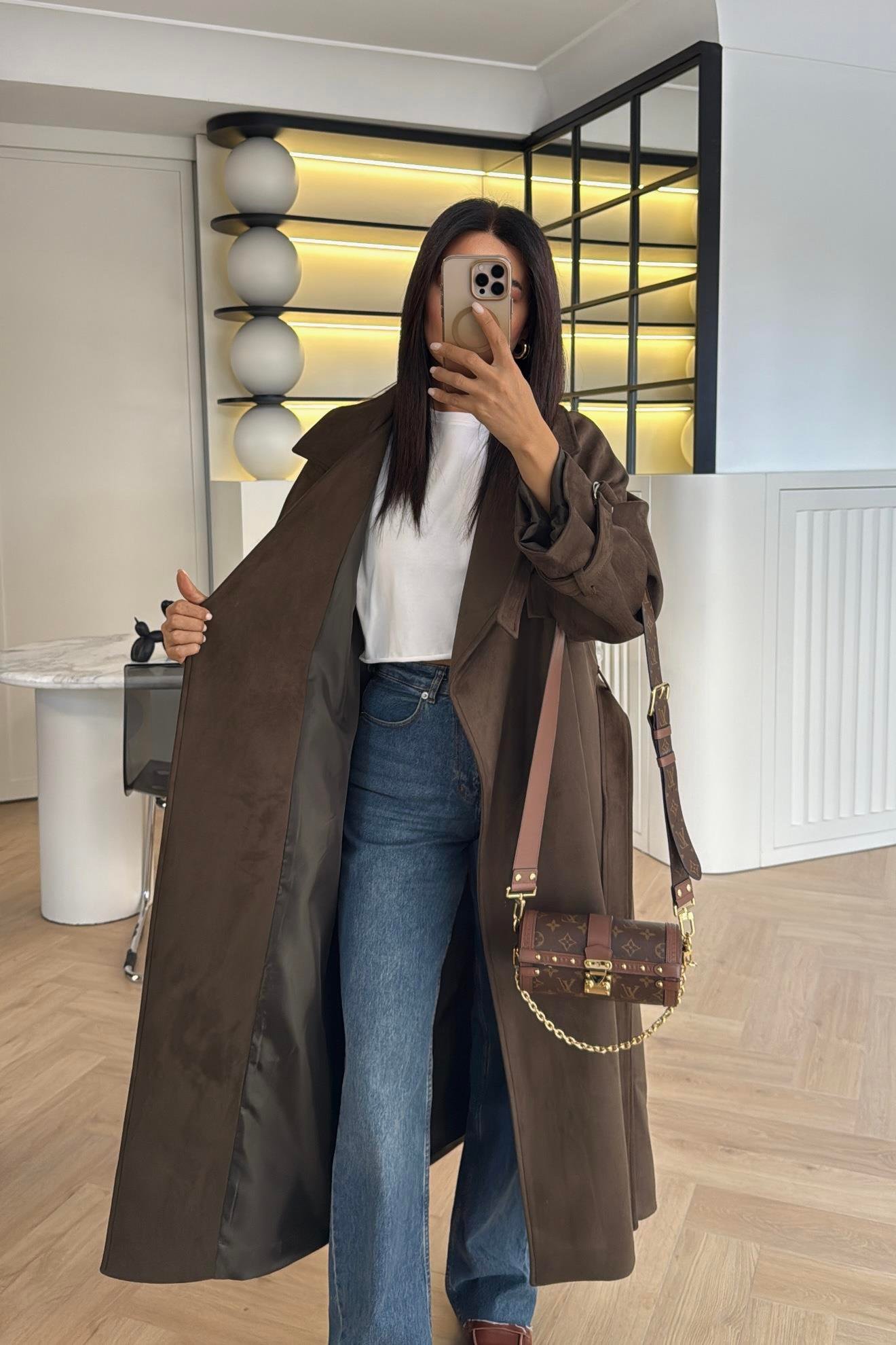 HAKİ KUŞAKLI SÜET TRENÇKOT