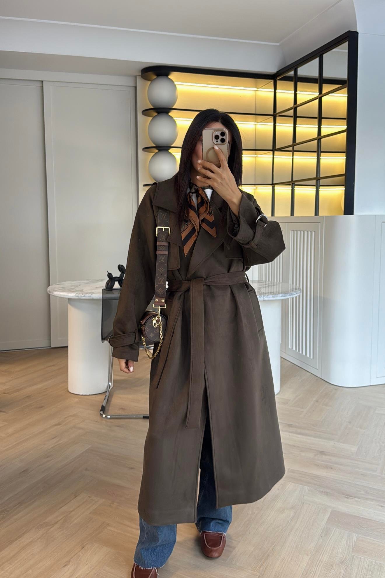 HAKİ KUŞAKLI SÜET TRENÇKOT