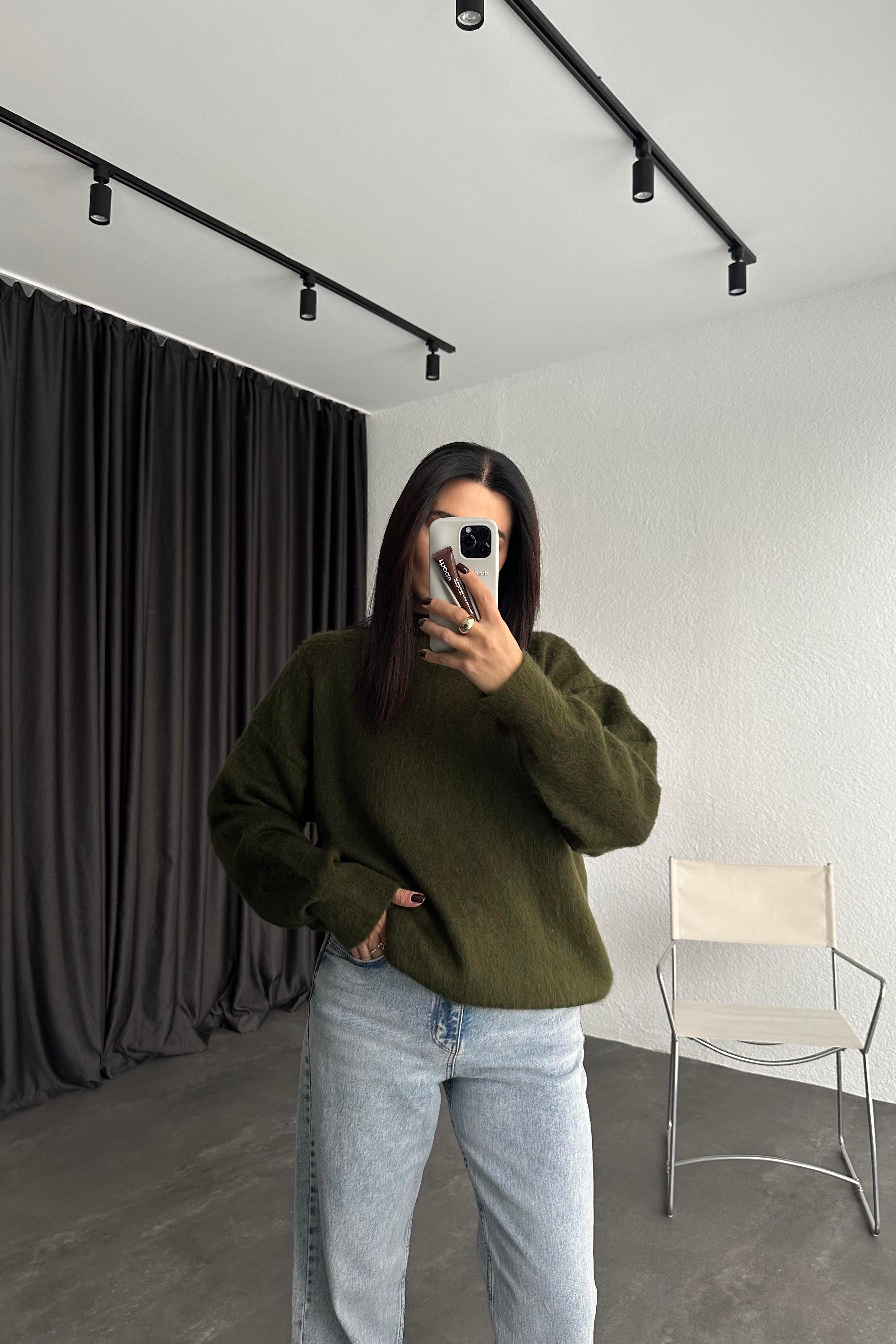 Haki Marka Model Bisiklet Yaka Şardonlu Basic Triko Kazak 