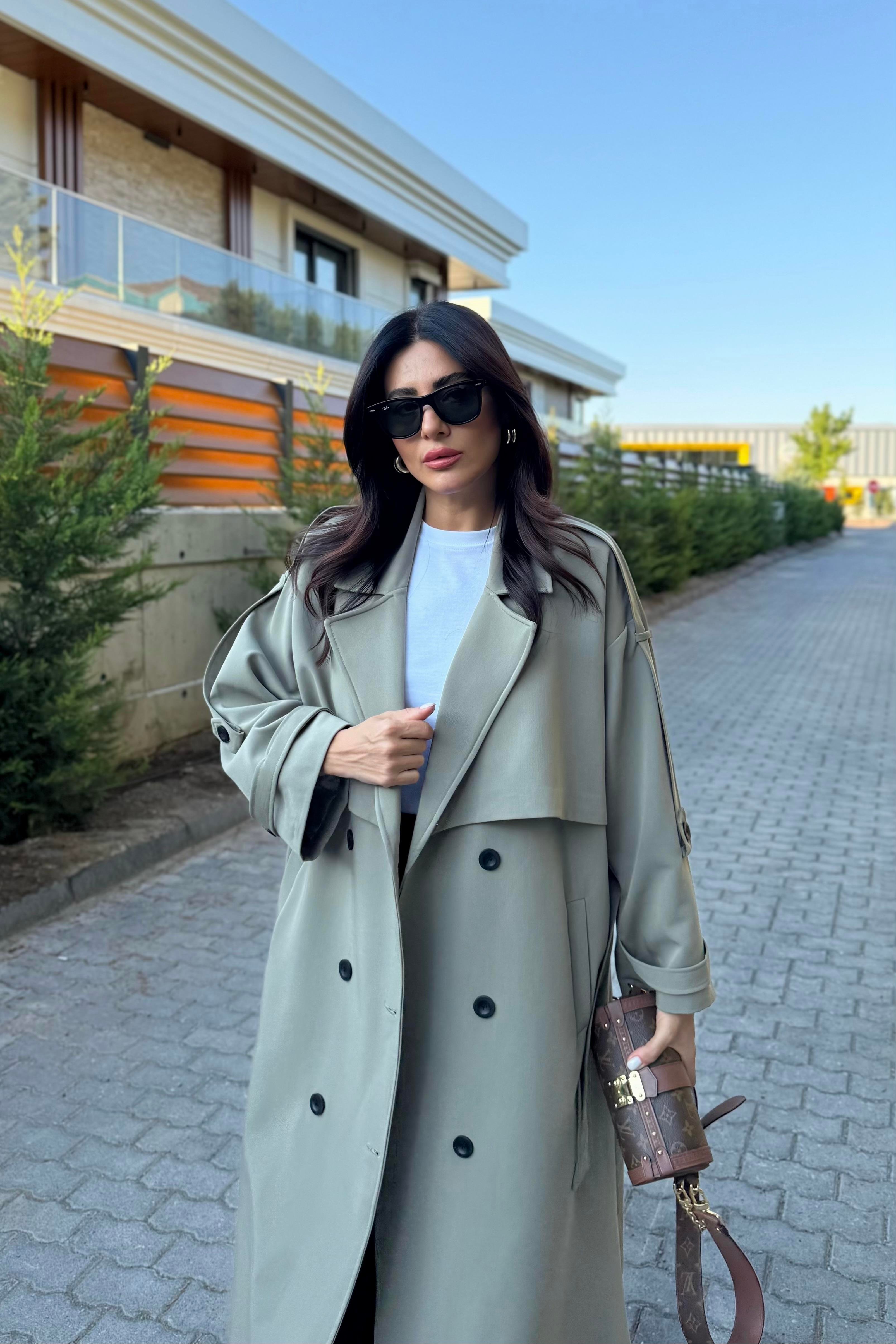 HAKİ TASARIM ASTARLI PREMIUM TRENÇKOT