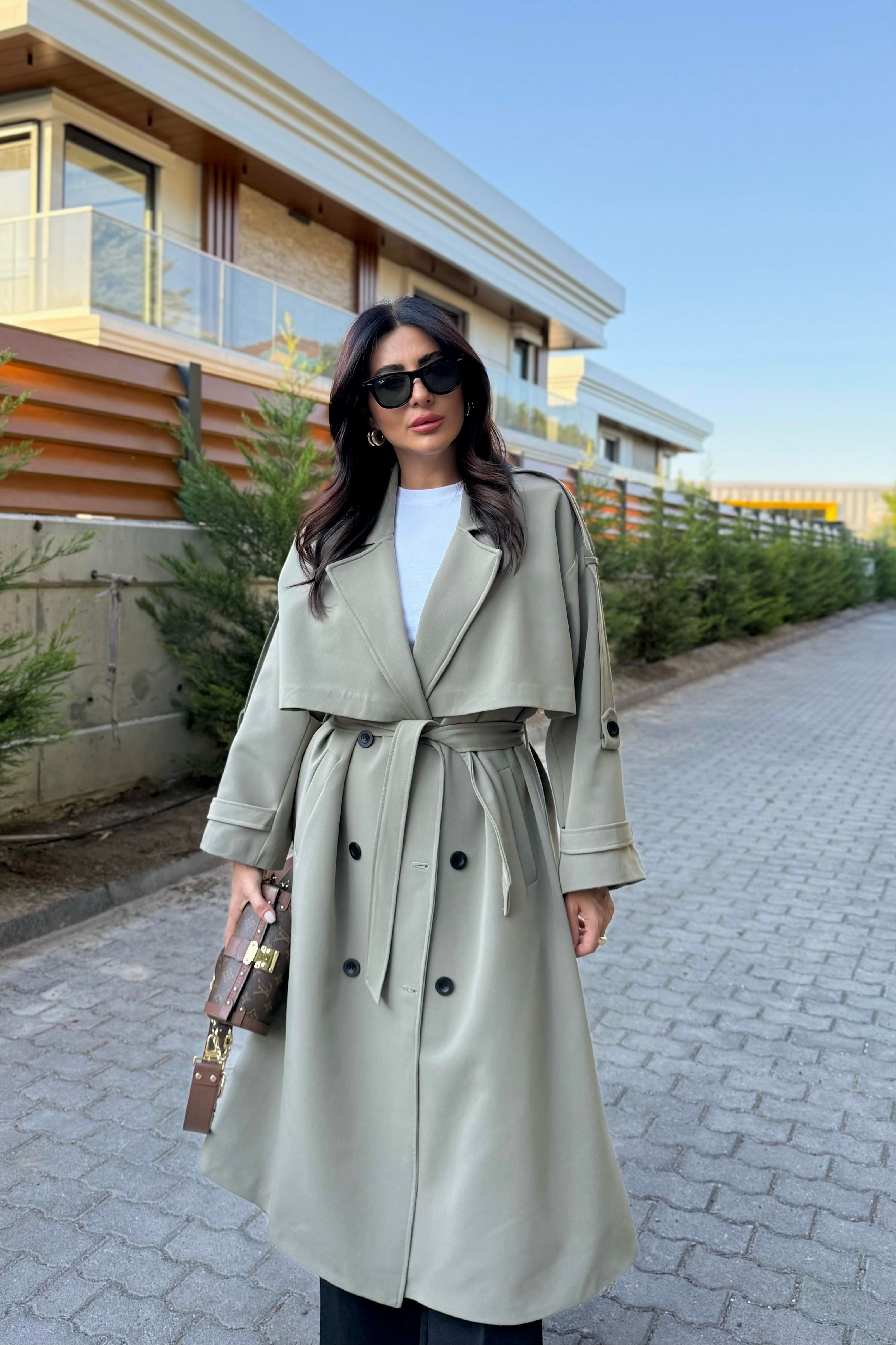 HAKİ TASARIM ASTARLI PREMIUM TRENÇKOT