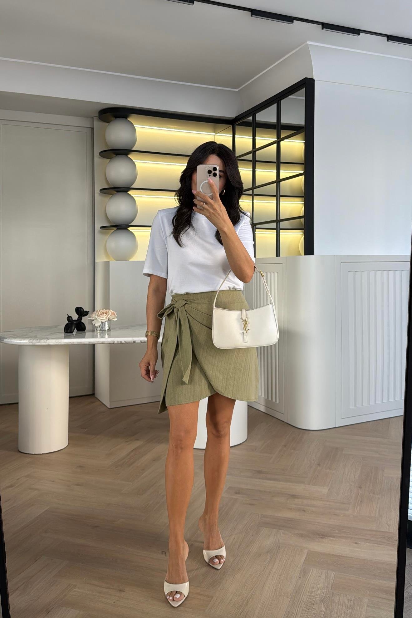 HAKİ YANDAN BAĞLAMALI ASTARLI ŞEHİR BOY KETEN ETEK