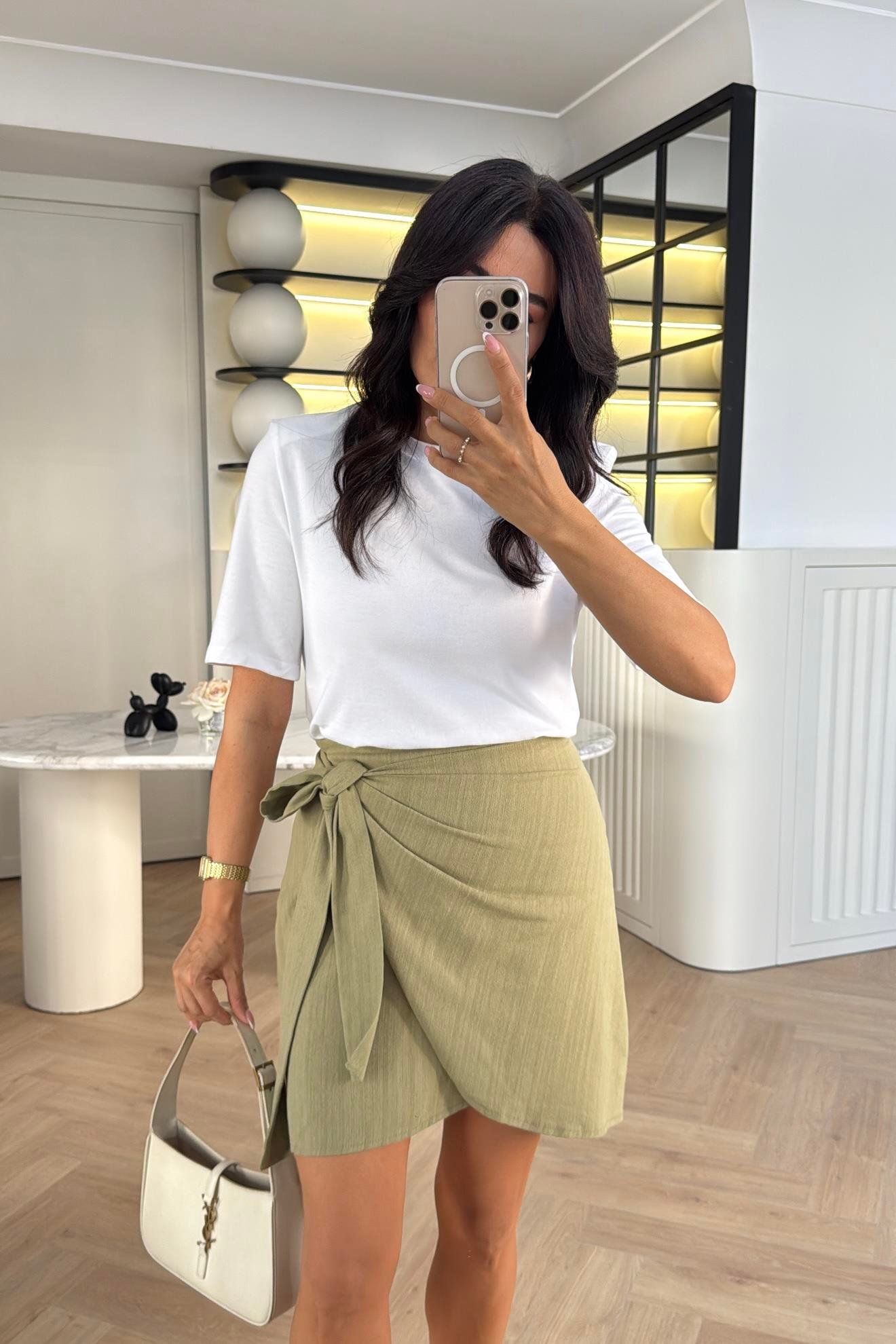 HAKİ YANDAN BAĞLAMALI ASTARLI ŞEHİR BOY KETEN ETEK