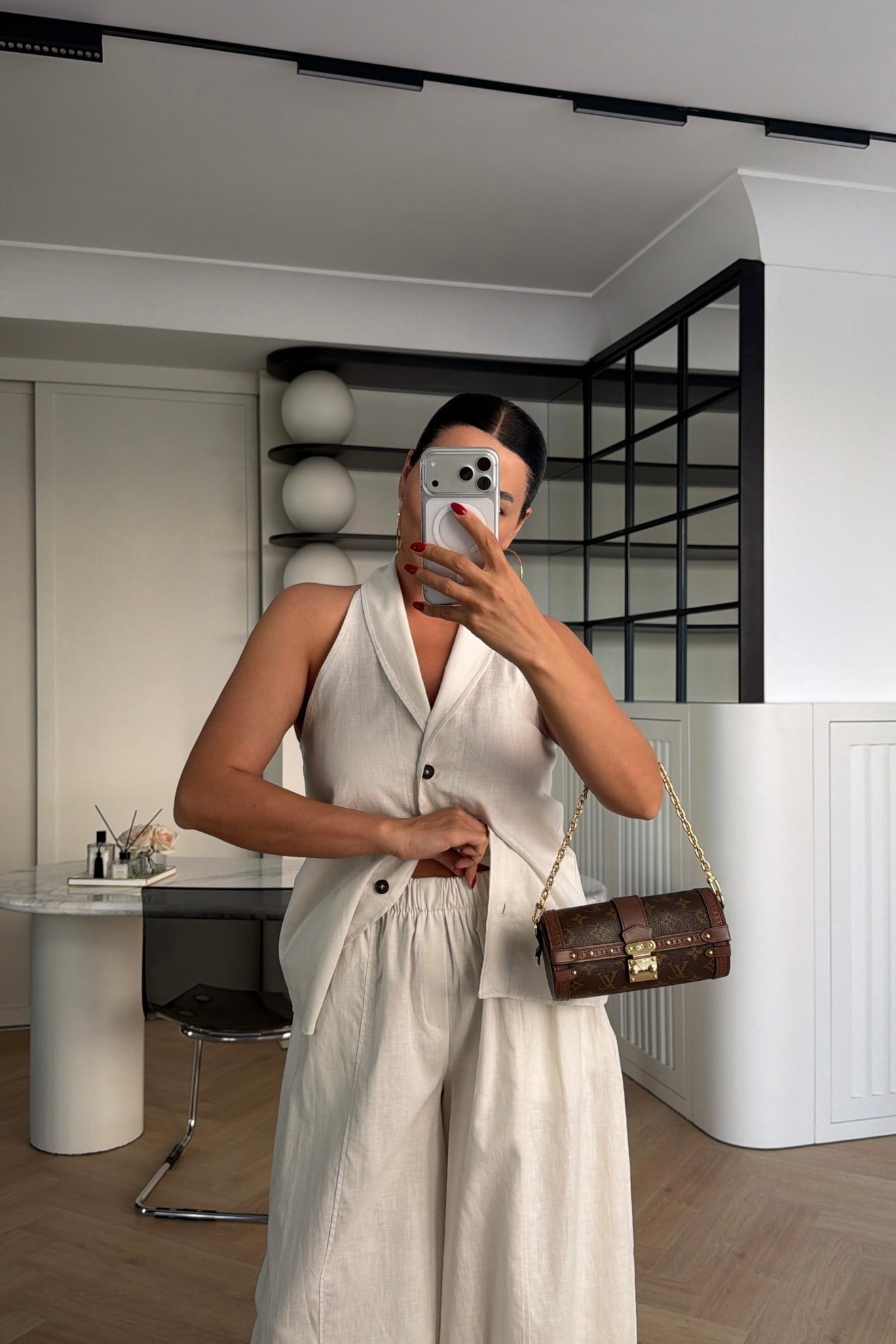 HALTER YAKA KETEN TAKIM BEYAZ