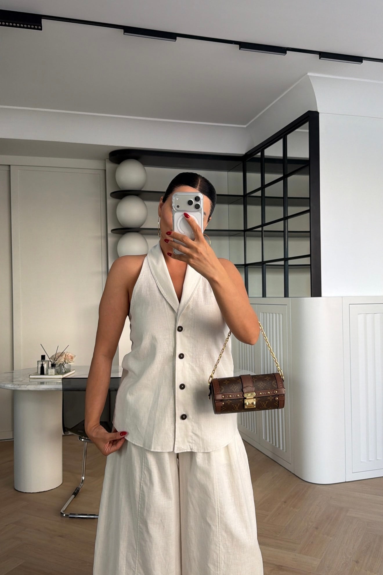 HALTER YAKA KETEN TAKIM BEYAZ