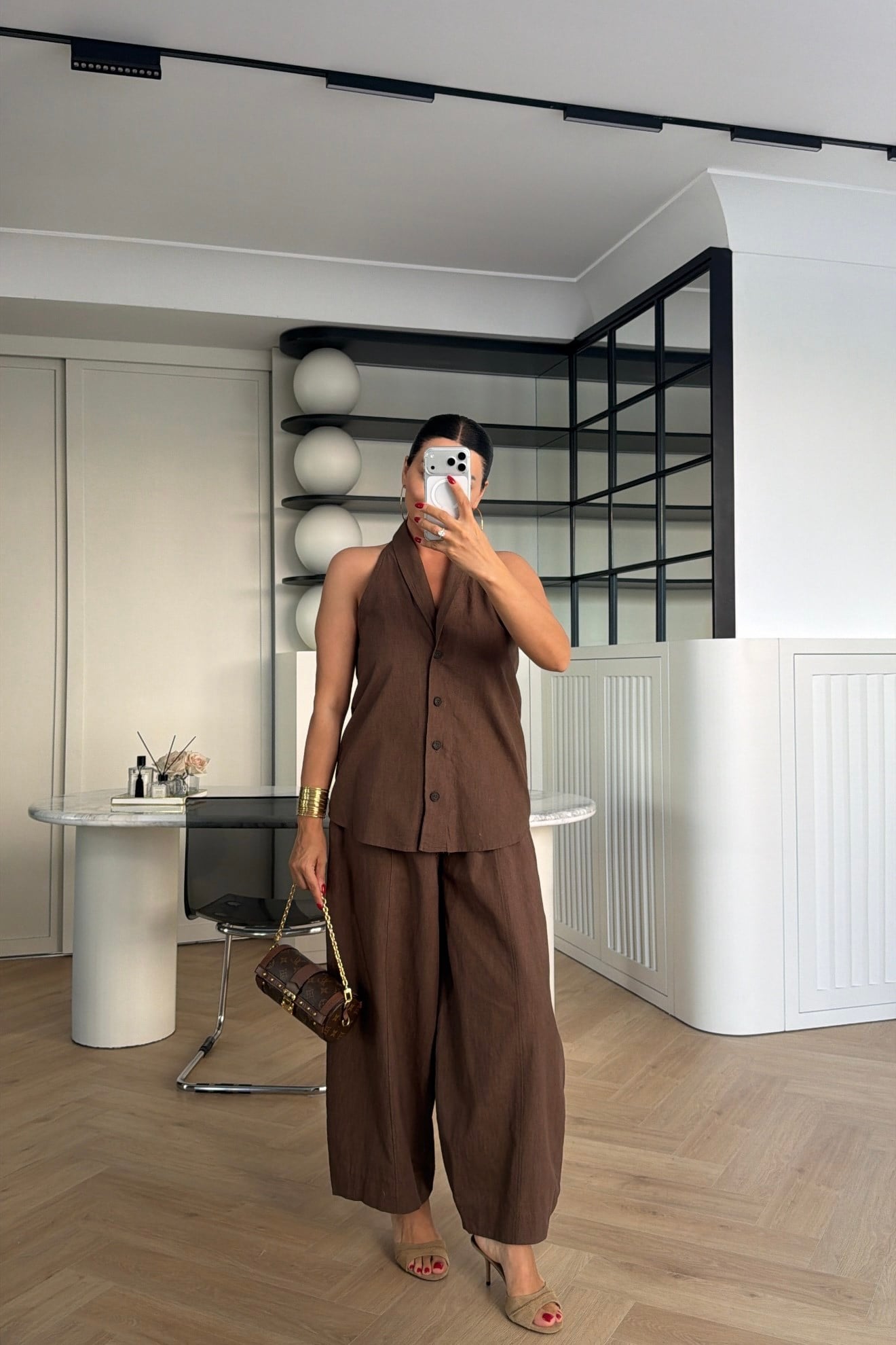 HALTER YAKA KETEN TAKIM KAHVE 