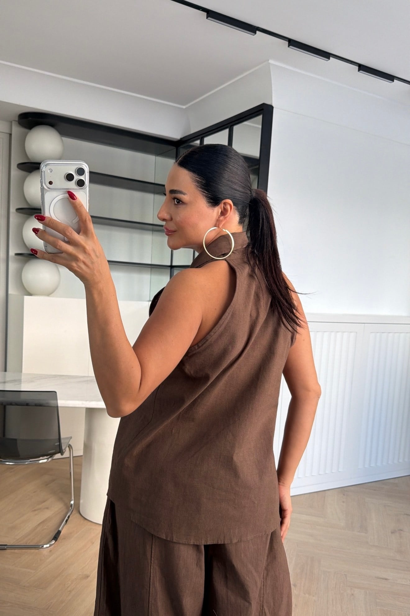 HALTER YAKA KETEN TAKIM KAHVE 