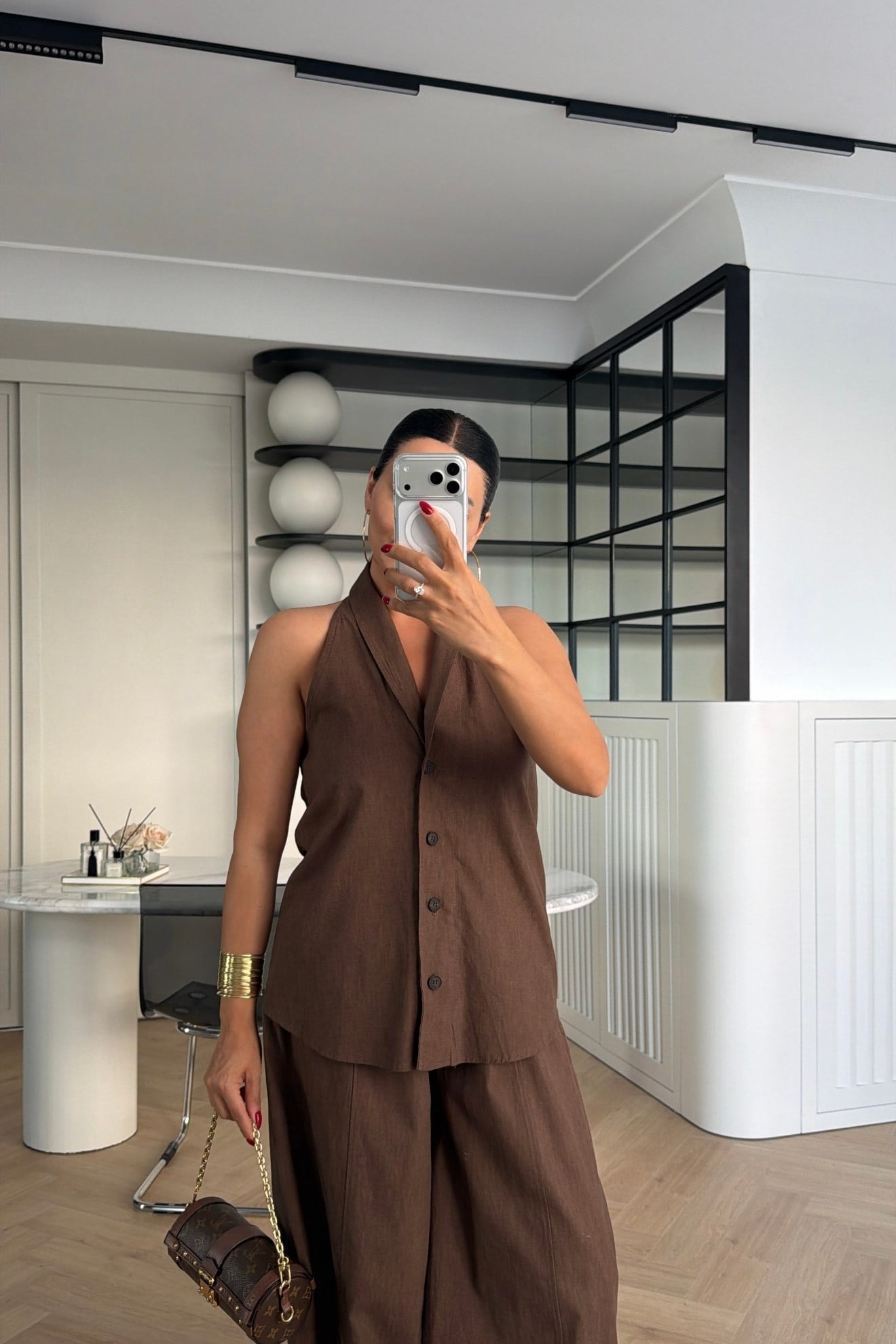 HALTER YAKA KETEN TAKIM KAHVE 